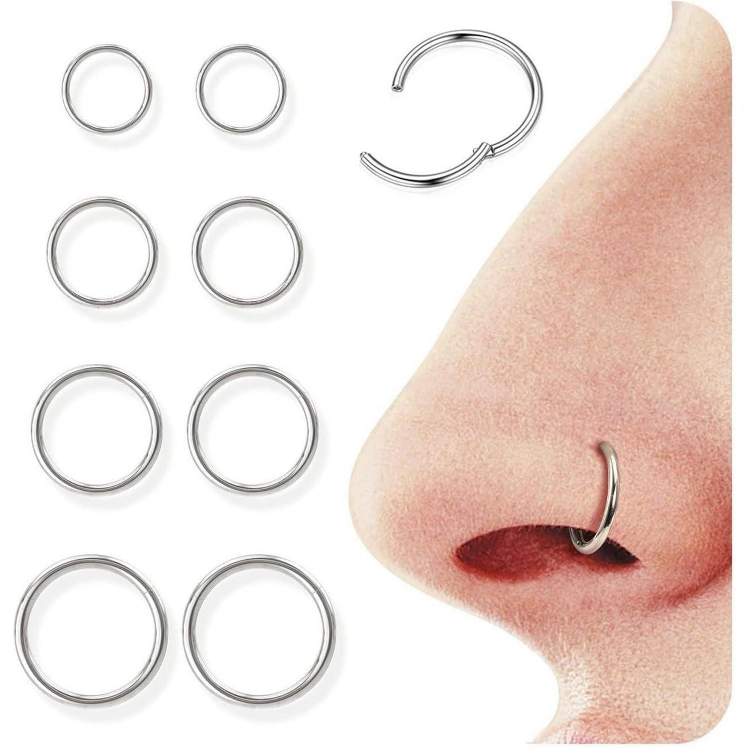 LuxusKollektion Nasenpiercing Nasenpiercing Ring 316L Septum Hoop 16G 18G Silber 18G-6 8 10 12mm