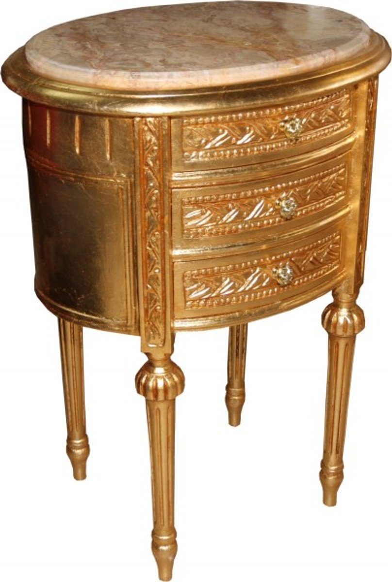 Casa Padrino Beistelltisch Barock Kommode Gold mit Marmorplatte H 70 cm, B 52 cm - Nachttisch Konsole