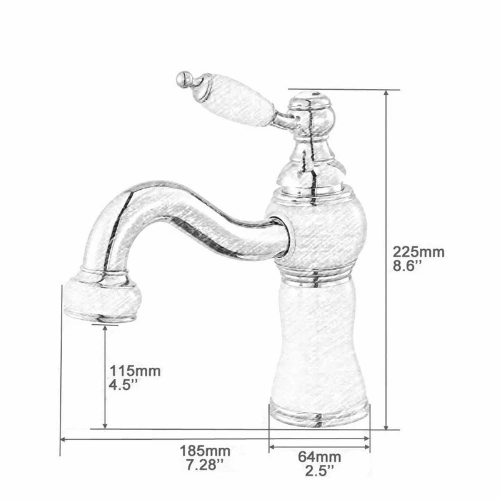 Thumbnail - Kinaree Badarmatur Retro Wasserhahn Marmor weiß Messing, Marmor, poliert