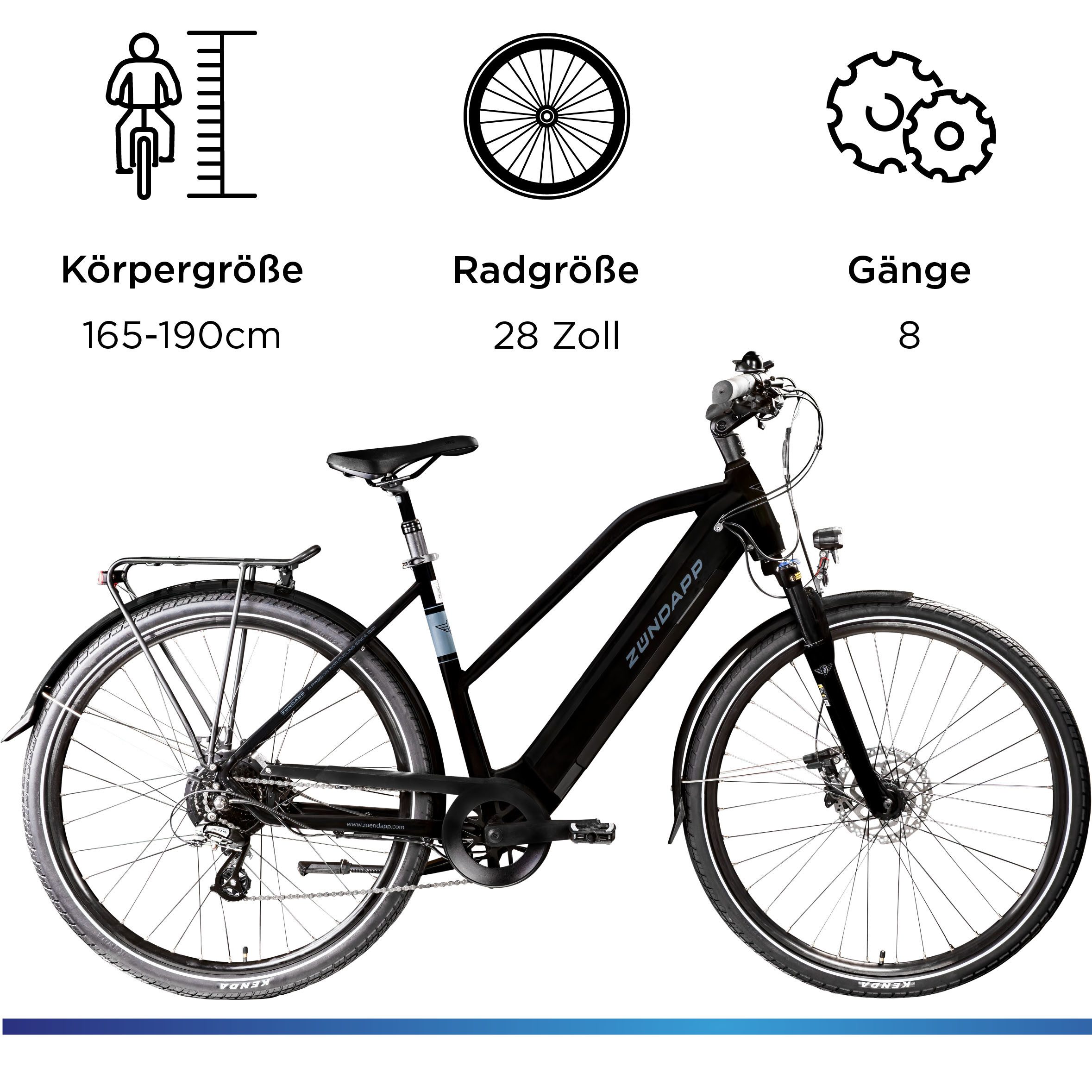 Zündapp E-Bike Trekkingrad Z810, 24 Gang Shimano Altus RD-M310 Schaltwerk, Kettenschaltung, Heckmotor, 417,6 Wh, Pedelec, Elektrofahrrad für Damen
