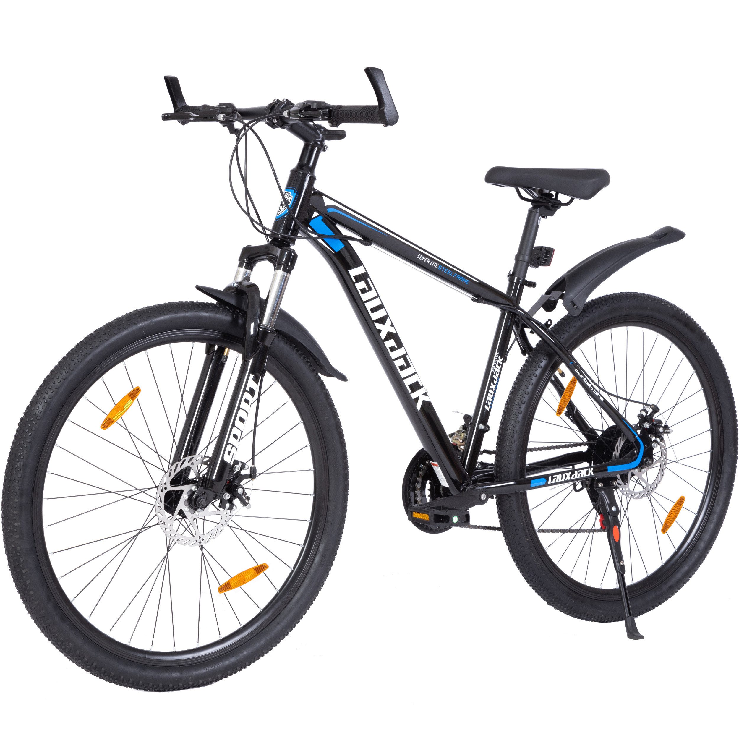 Lauxjack Mountainbike 26 Zoll, blau, Shimano, mechanische Scheibenbremsen, 21 Gang Shimano Tourney RD-TY300/200 Schaltwerk, Kettenschaltung, (Set), Federgabel, sportliches Hardtail MTB