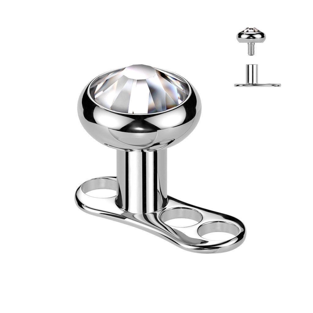 Taffstyle Piercing-Implantat Dermal Titan Implantatqualität Set mit Kristall Aufsatz 1,6mm x 4mm (Transdermal Hautpiercing Unter der Haut Surface Single Point Piercing), Innengewinde Skinplate Microdermal Hautanker Implantat Skindiver Stab