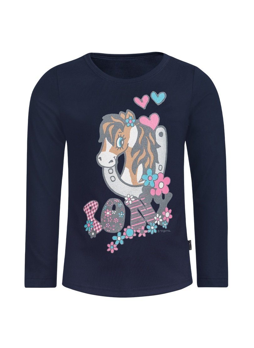 mit Pony-Print navy Trigema Longsleeve TRIGEMA süßem Langarmshirt