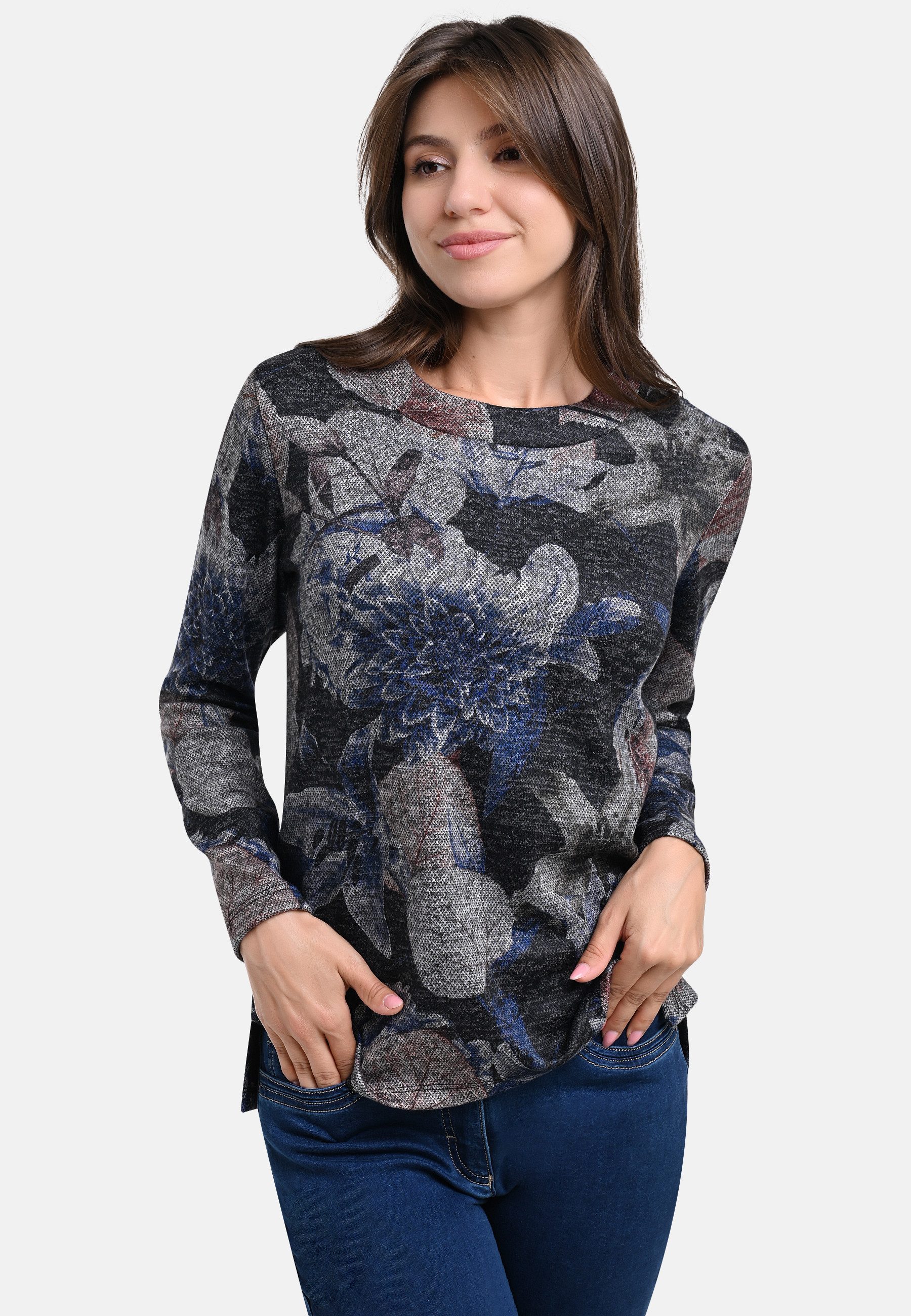 BICALLA T-Shirt Shirt mit floralem Print in Grau/Blau (1-tlg) günstig online kaufen