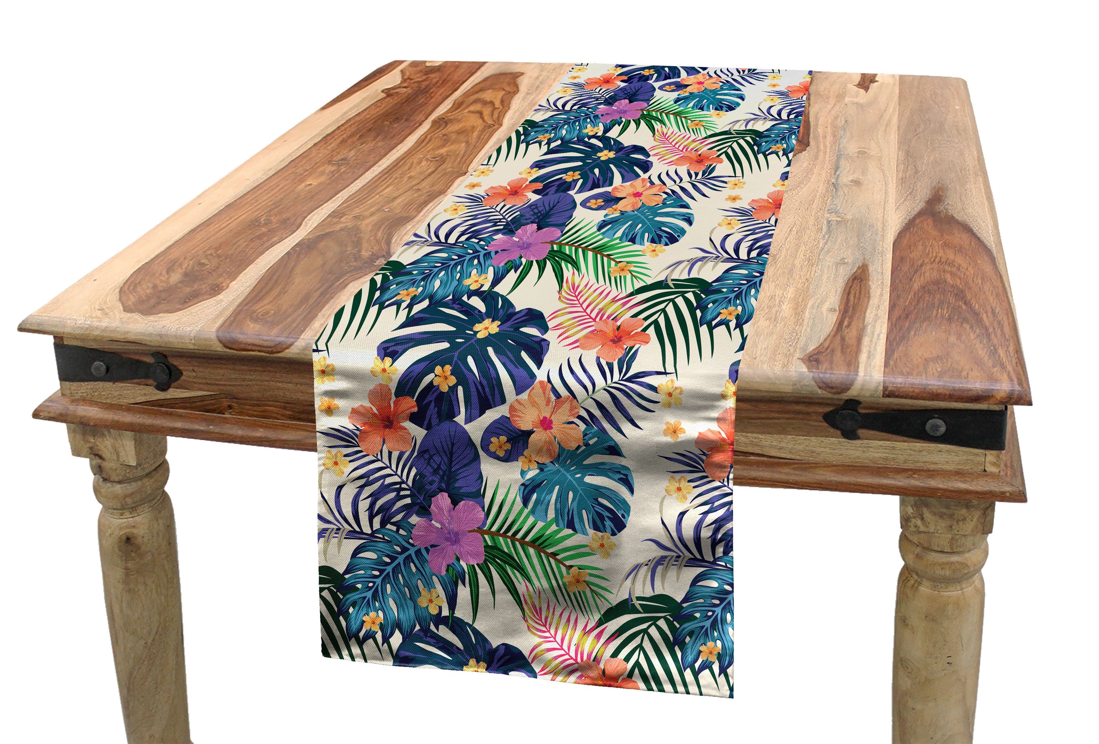 Abakuhaus Tischläufer Esszimmer Küche Rechteckiger Dekorativer Tischläufer, Tropisch Blumen Exotische Pflanzen