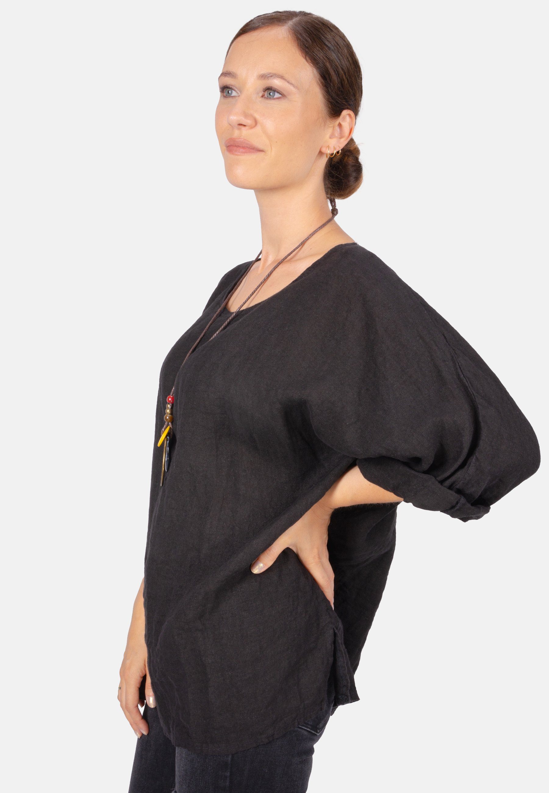 Seasons of April Kurzarmbluse LINA OVERSIZED Weit geschnittene Leinenbluse