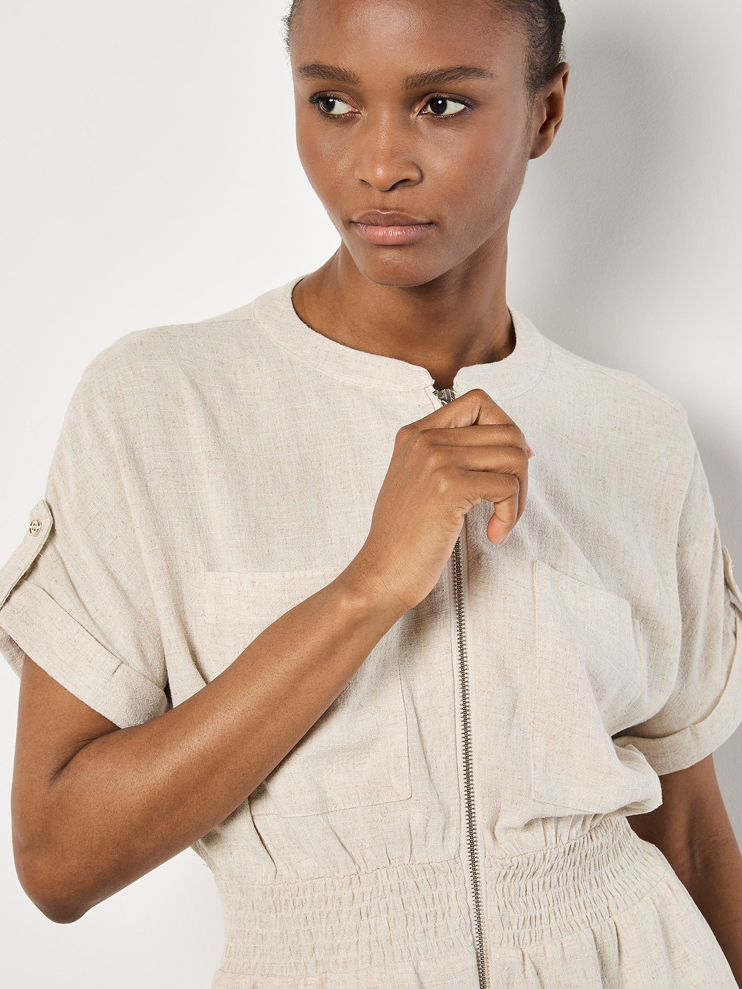 Apricot Sommerkleid Kleid mit elastischer Taille mit Reißverschluss günstig online kaufen