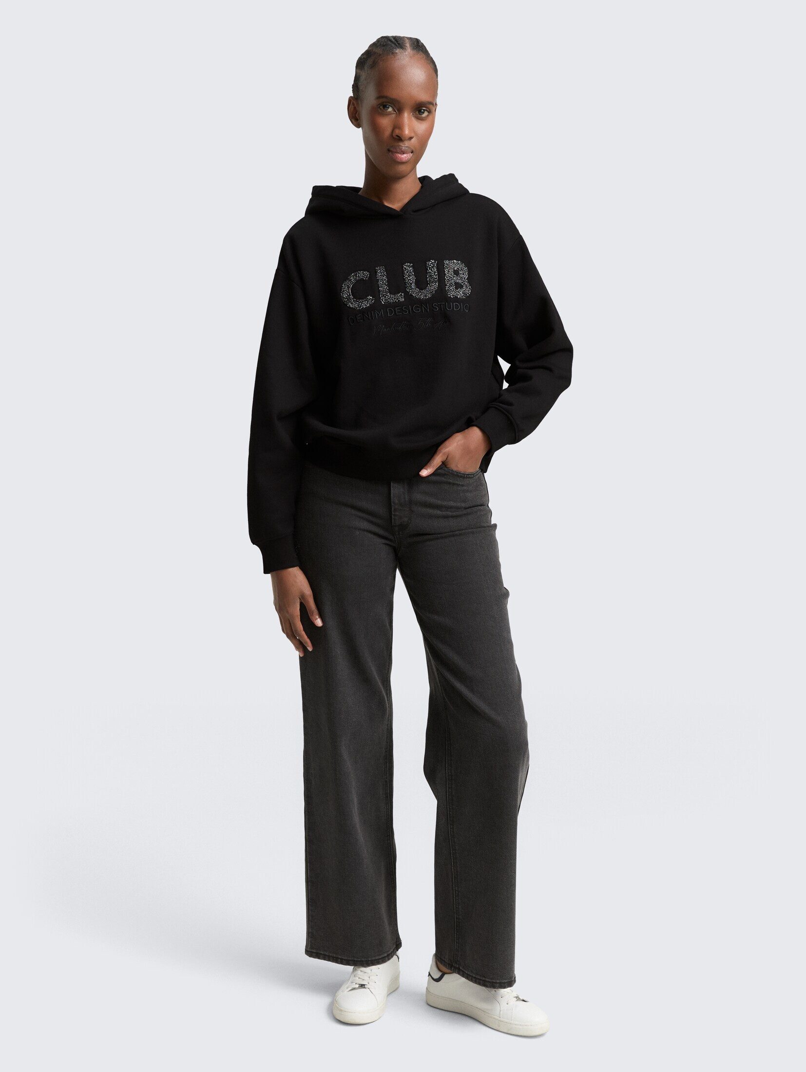 TOM TAILOR Denim Sweatshirt Strick & Sweatshirts Oversize Hoodie Sweatshirt mit Glitzer-Applikation