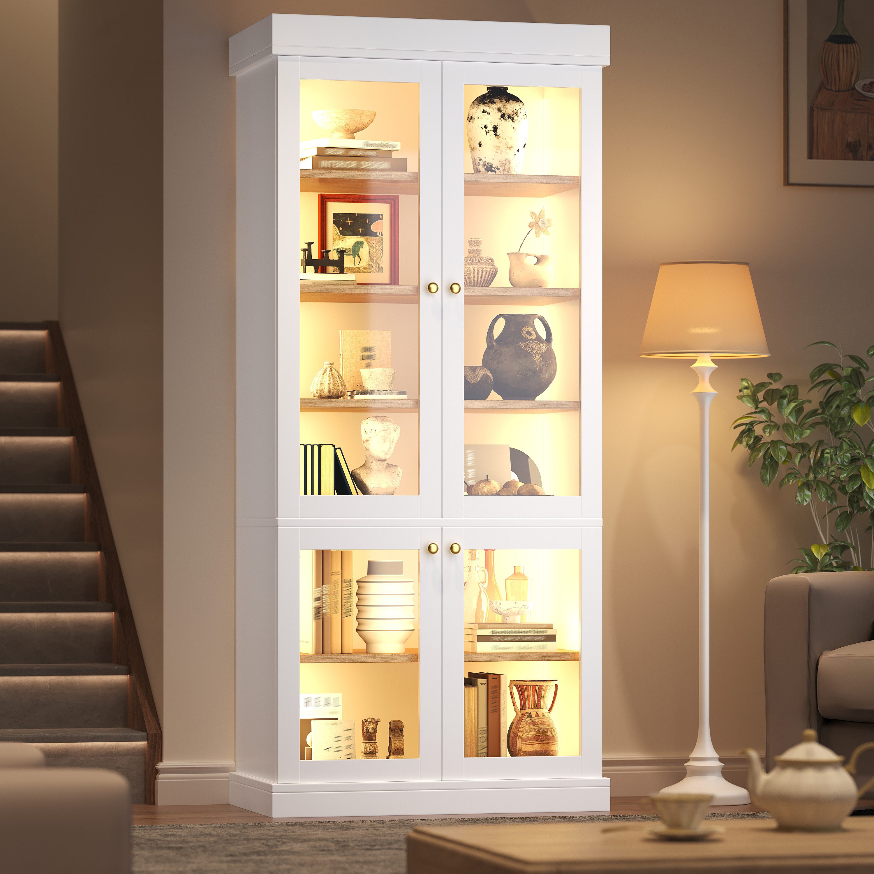 i@home Vitrine Vitrinenschrank mit LED und Glasvitrine (Hochschrank mit Stauraum, 1-St) Standvitrine für Wohnzimmer und Flur 180 cm, Kippschutz