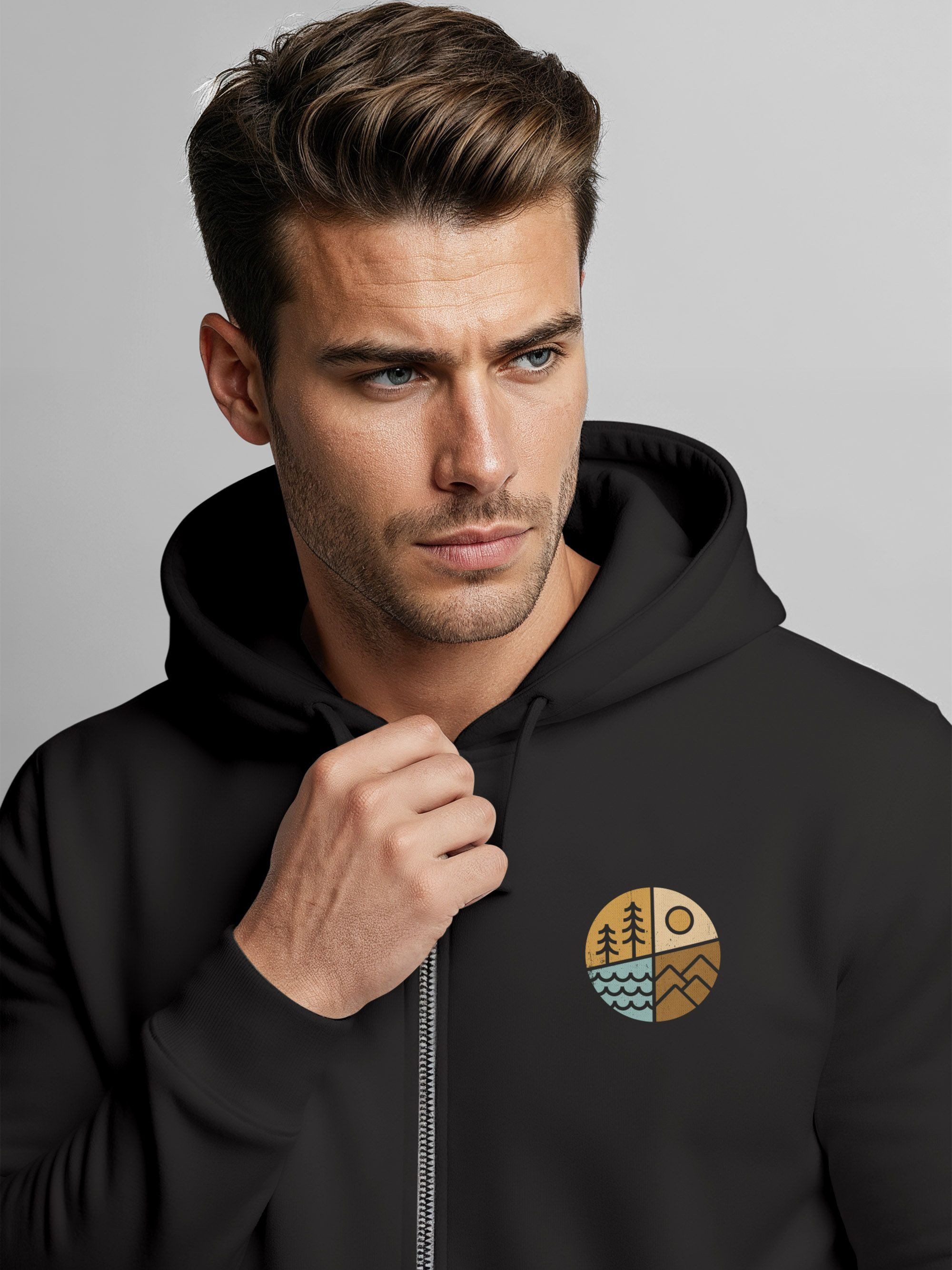 Neverless Sweatjacke Herren Sweatjacke Outdoor Backprint Retro Logo Abstrakt Zipjacke