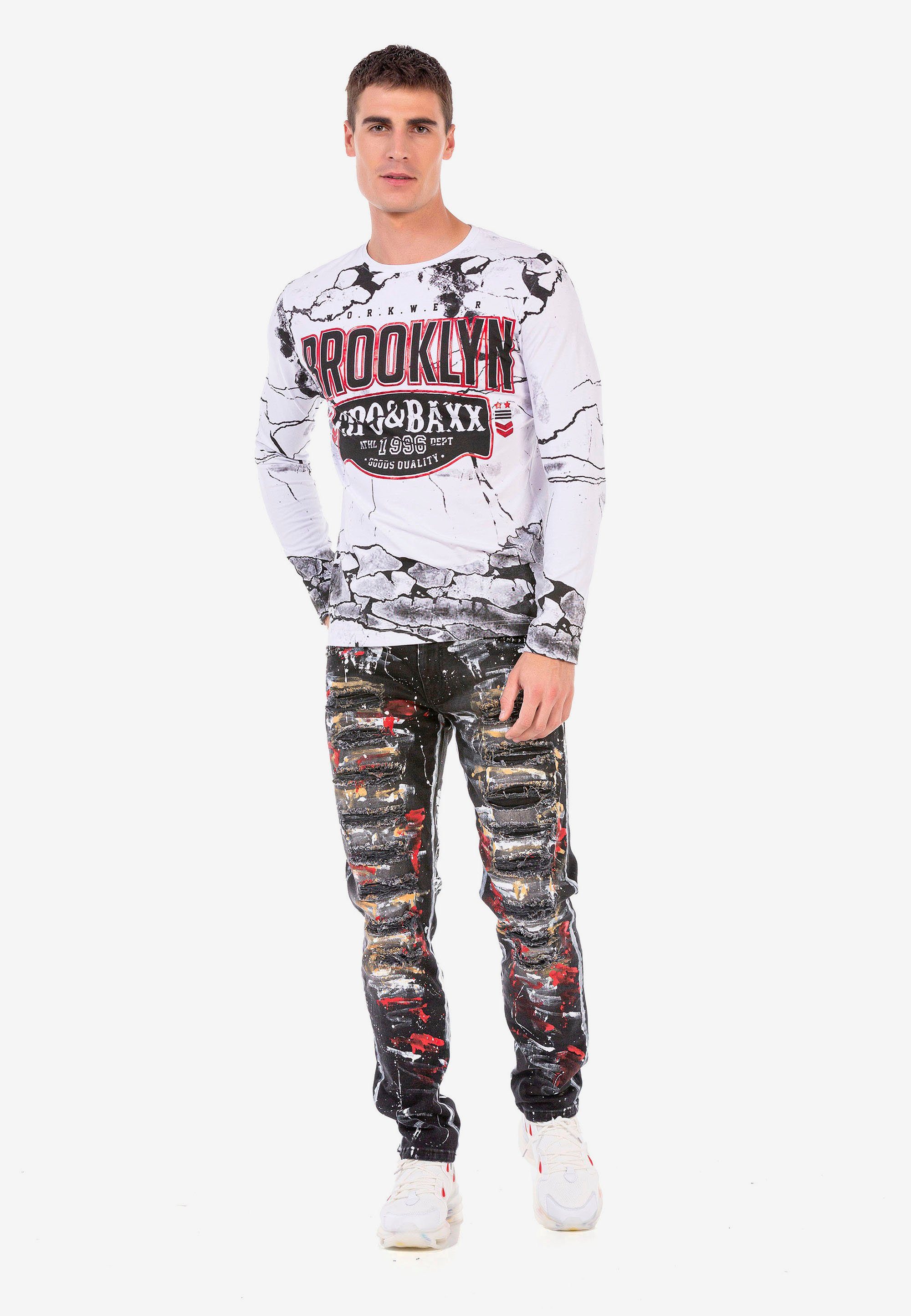 weiß mit Cipo & coolen Langarmshirt Baxx Prints