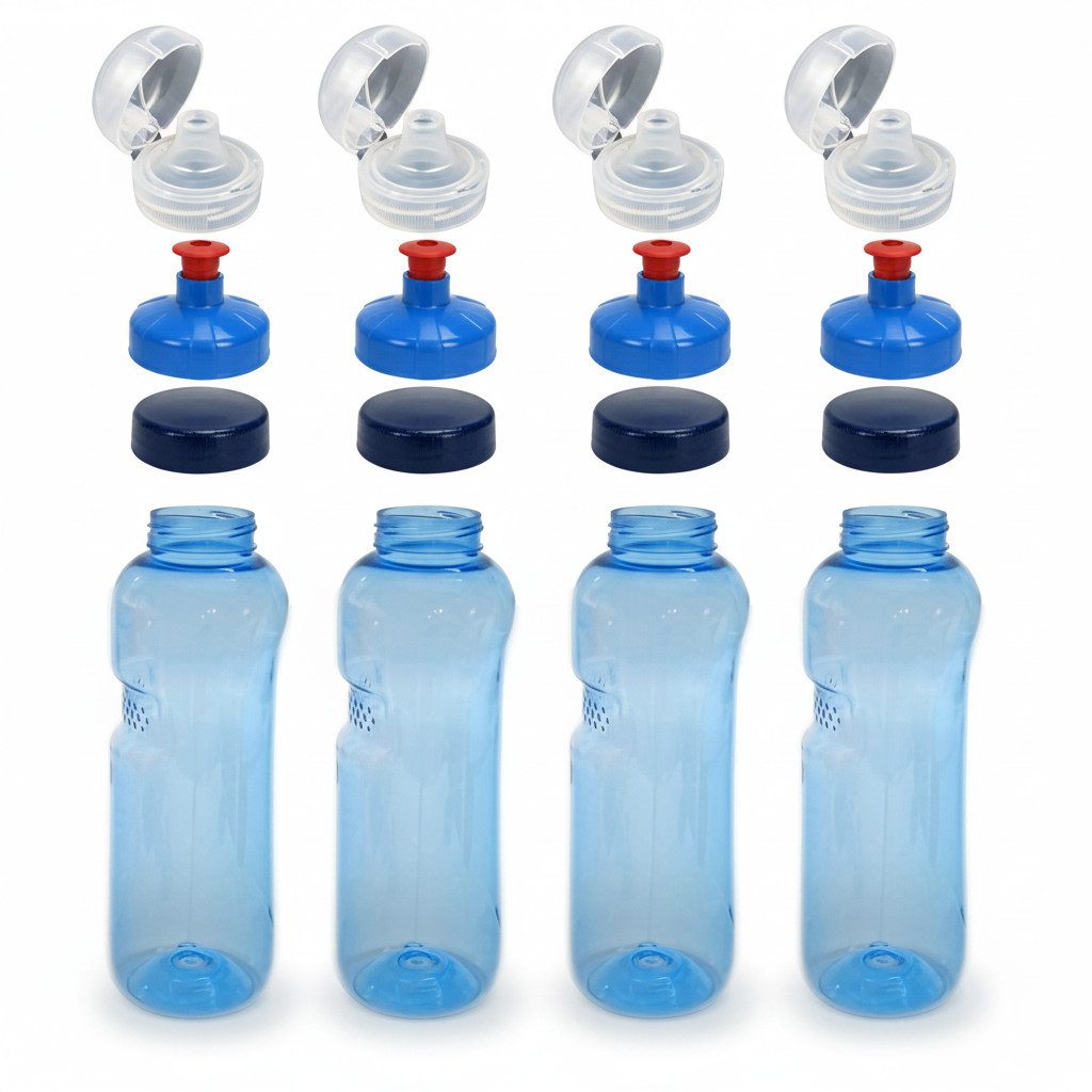 Greiner Trinkflasche, 4x 0,75L Kavodrink Wasserflasche + 4x FlipTop + 4x Push-Pull