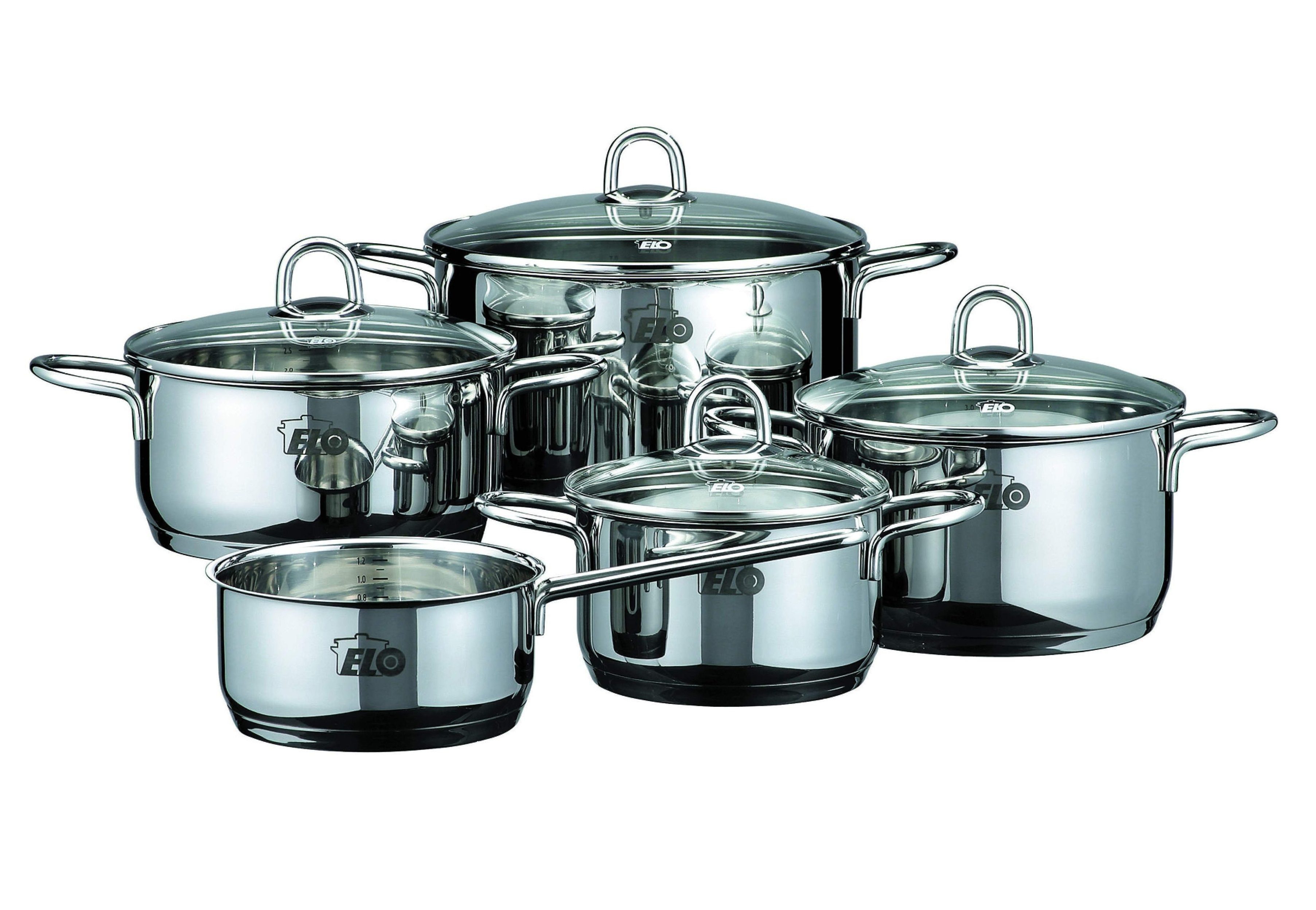 Elo Topf-Set Rubin, Edelstahl 18/10 (Set, 9-tlg., Bratentopf 20cm, Fleischtopf 16/20cm, Kasserolle 16cm, Gemüsetopf24 cm), Induktion