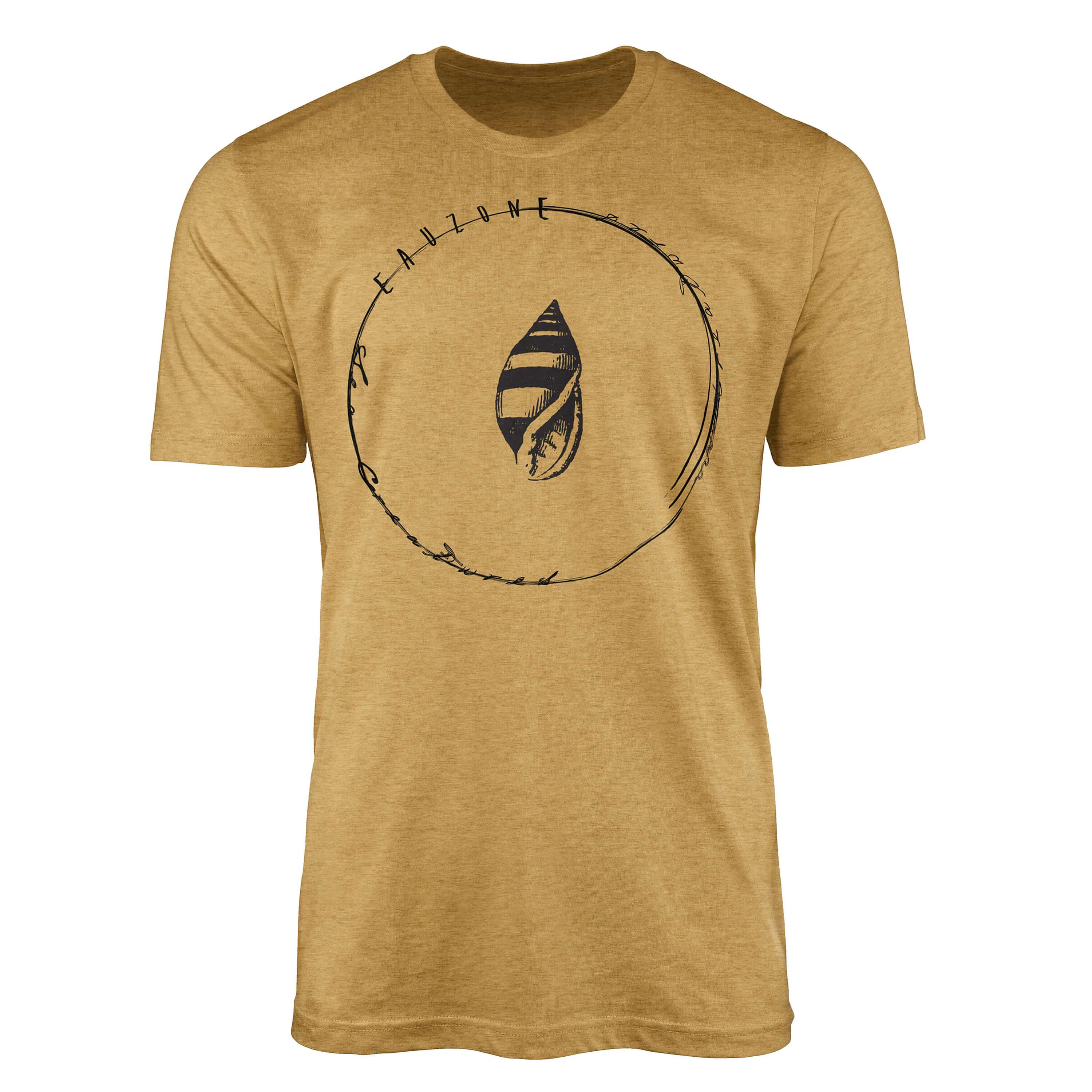 Fische T-Shirt Creatures, Art / - Serie: und Struktur sportlicher Sea feine T-Shirt Gold Sinus Sea 001 Tiefsee Schnitt Antique