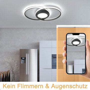 ZMH LED Deckenleuchte Dimmbar Modern 48W mit Fernbedienung Flur Schlafzimmer, LED fest integriert, 3000-6500k, Deckenbeleuchtung Küchenlampe Metall, Schwarz