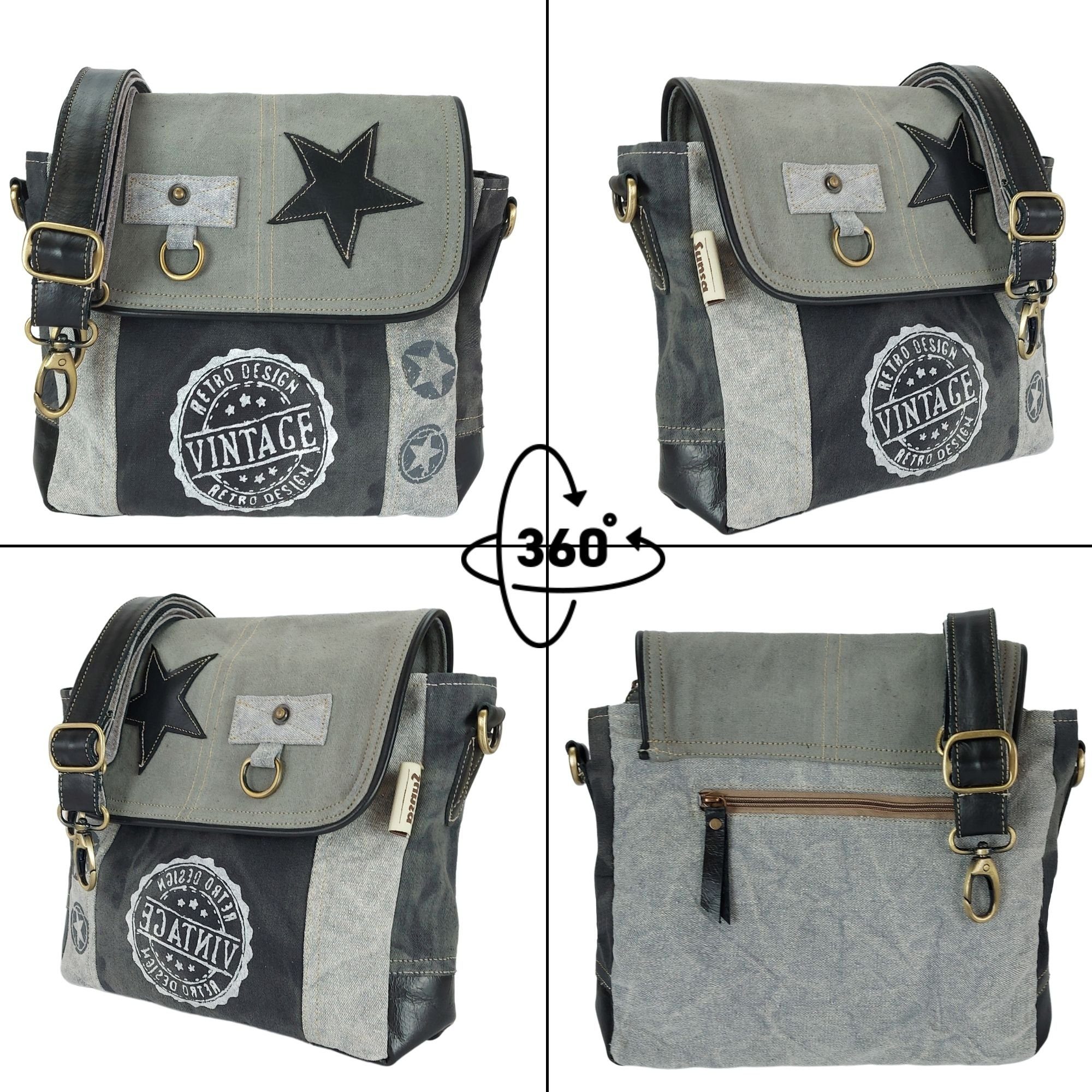 Sunsa Umhängetasche Sunsa Vintage Umhängetasche aus Canvas. Kleine graue Da günstig online kaufen