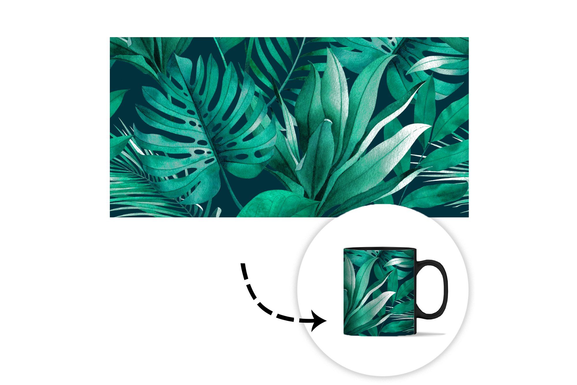 MuchoWow Tasse Dschungel - - Zaubertasse, Kaffeetassen, Geschenk Teetasse, Farbwechsel, - Pflanzen Keramik, Blatt - Junge - Kind, Mädchen