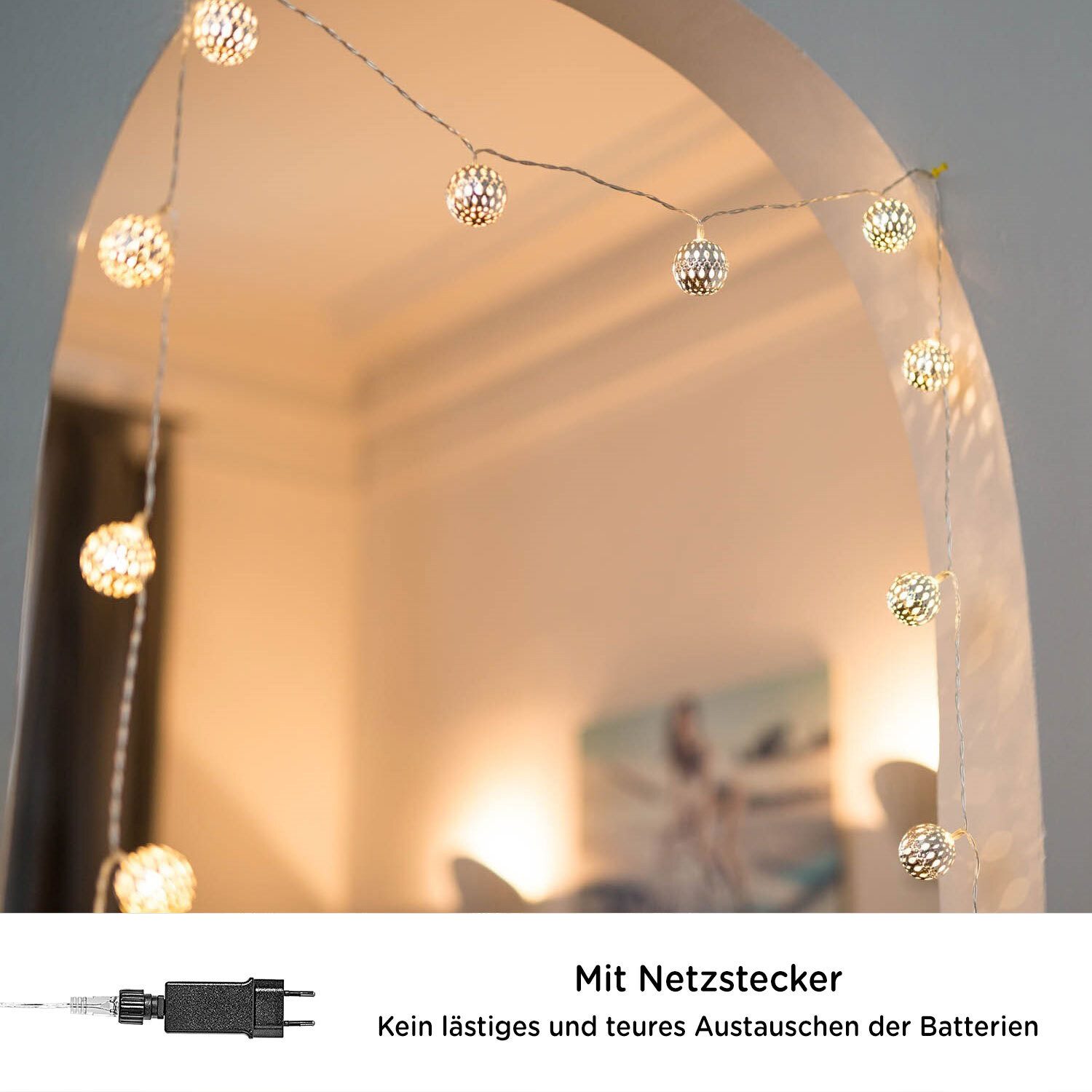 COZY HOME LED-Lichterkette Marokkanische Batterie und Stecker -, 20 LEDs I Timer-Funktion I Warmweiß I Lichterkette Innen