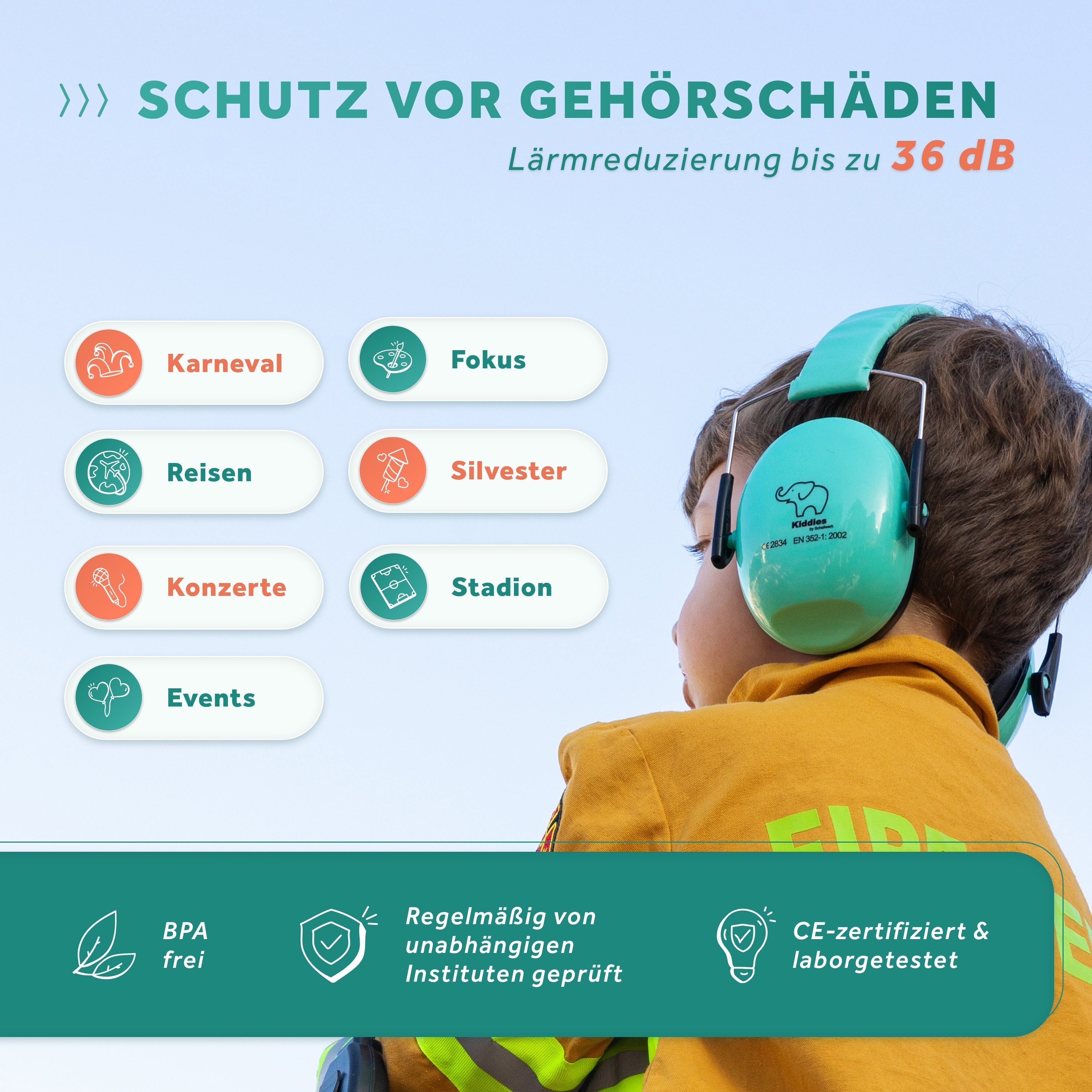 Kapselgehörschutz Gehörschutz SCHALLWERK Schallwerk Kapselgehörschutz Kiddies Türkis ® für Kinder –