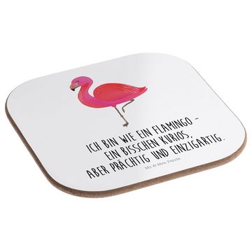 Mr. & Mrs. Panda Getränkeuntersetzer Flamingo Classic - Weiß - Geschenk, prächtig, Bierdeckel, Tochter, Sp, 1-tlg., Robustes Material
