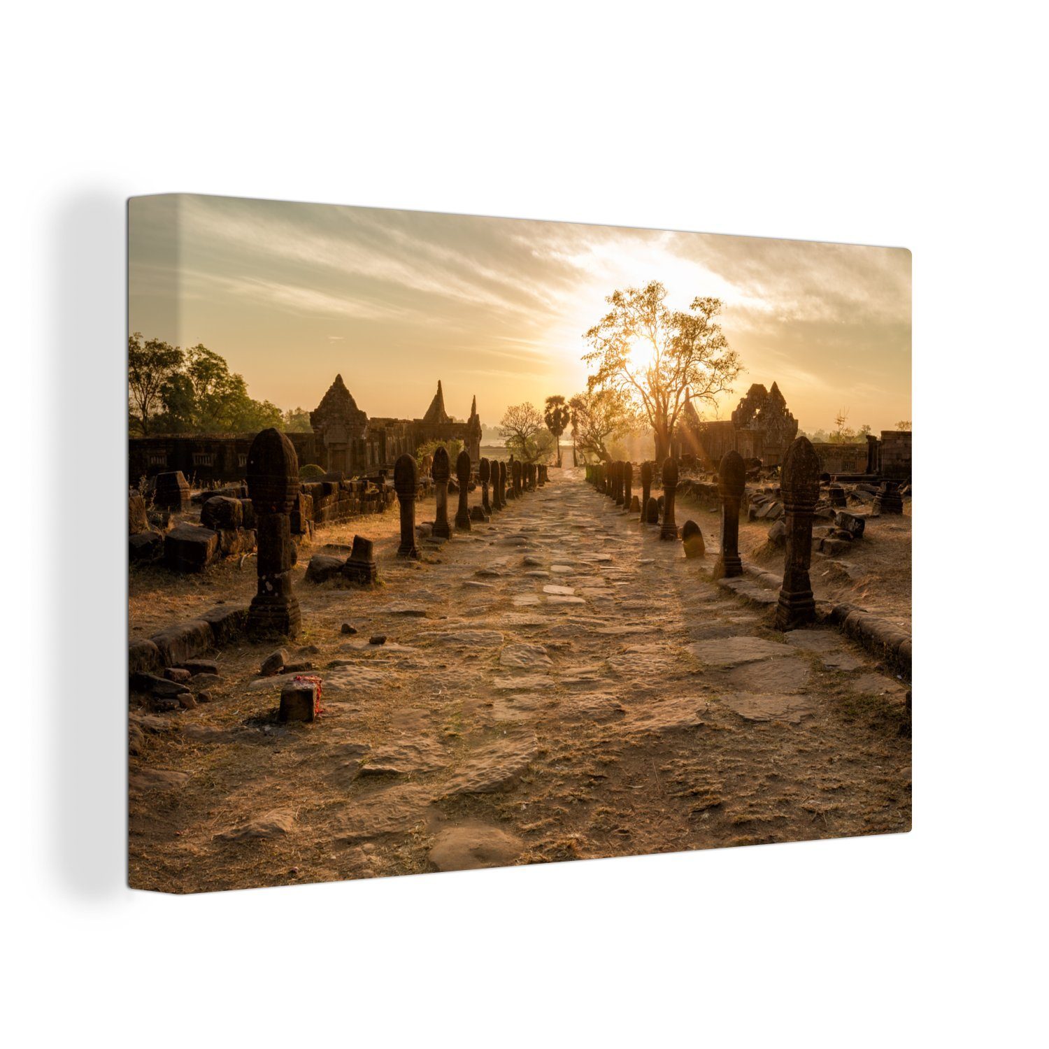 OneMillionCanvasses® Leinwandbild Sonnenaufgang bei den Ruinen des Wat Phou in Laos, (1 St), Wandbild Leinwandbilder, Aufhängefertig, Wanddeko, 30x20 cm