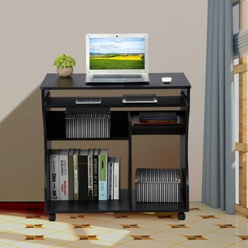 Yaheetech Schreibtisch, mit 4 Ablageflächen und Rollen, PC Tisch Home Office