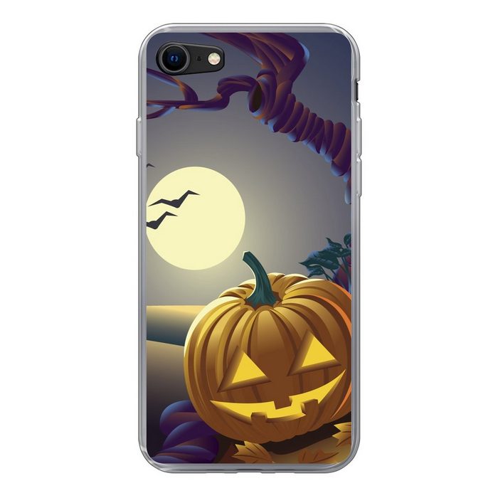 MuchoWow Handyhülle Zwei Kürbisse in einer Halloween-Nacht in einer Illustration Handyhülle Apple iPhone 8 Smartphone-Bumper Print Handy Schutzhülle