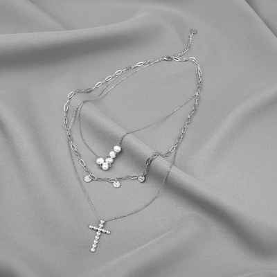 ANELY Kette mit Anhänger Layering Halskette mit Kreuz & Plättchen Anhänger Modeschmuck (1-tlg), 7096 in Silber
