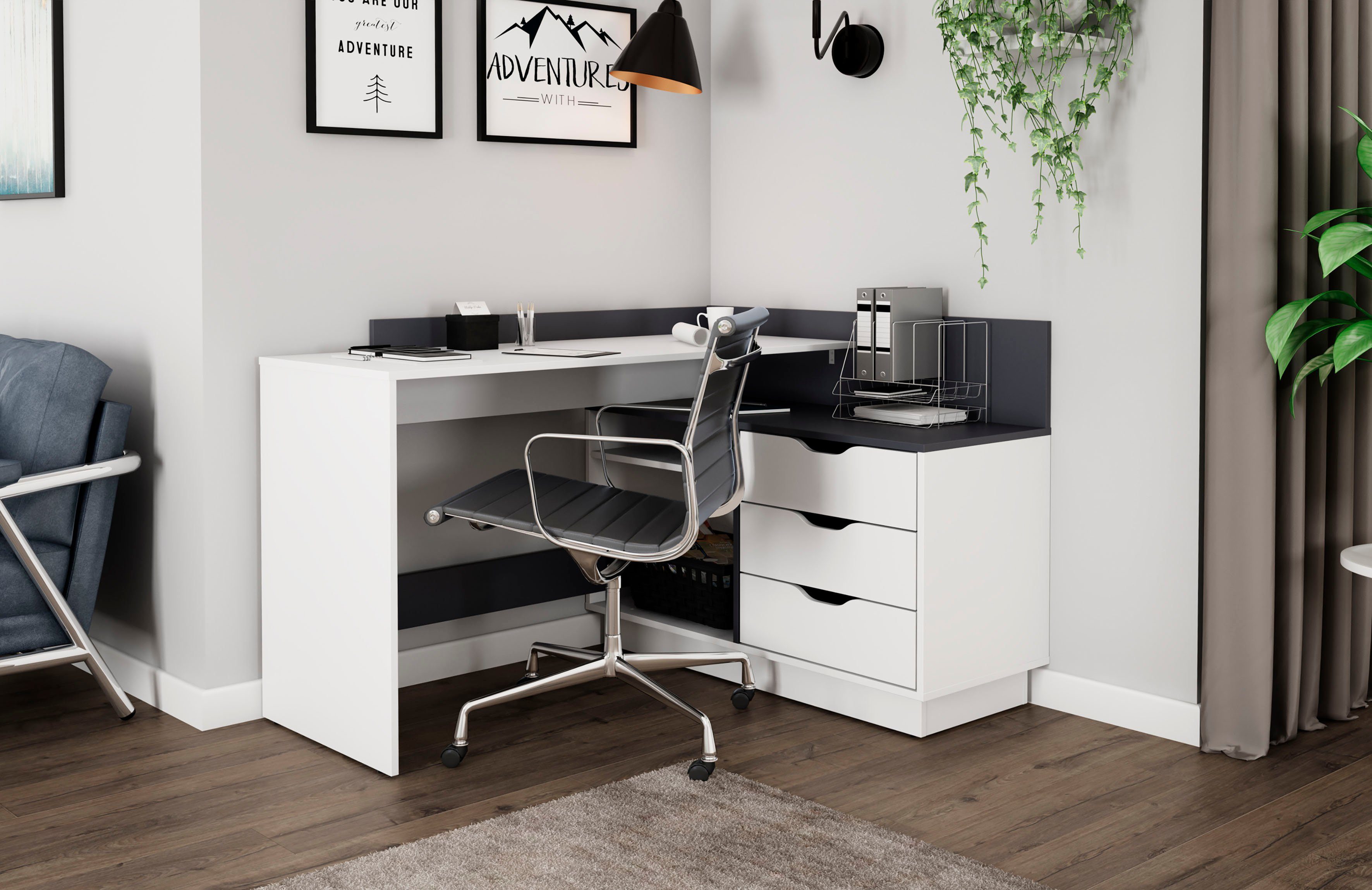 byLIVING Eckschreibtisch Bern, mit viel Stauraum, Breite 129 cm, rechts ode günstig online kaufen