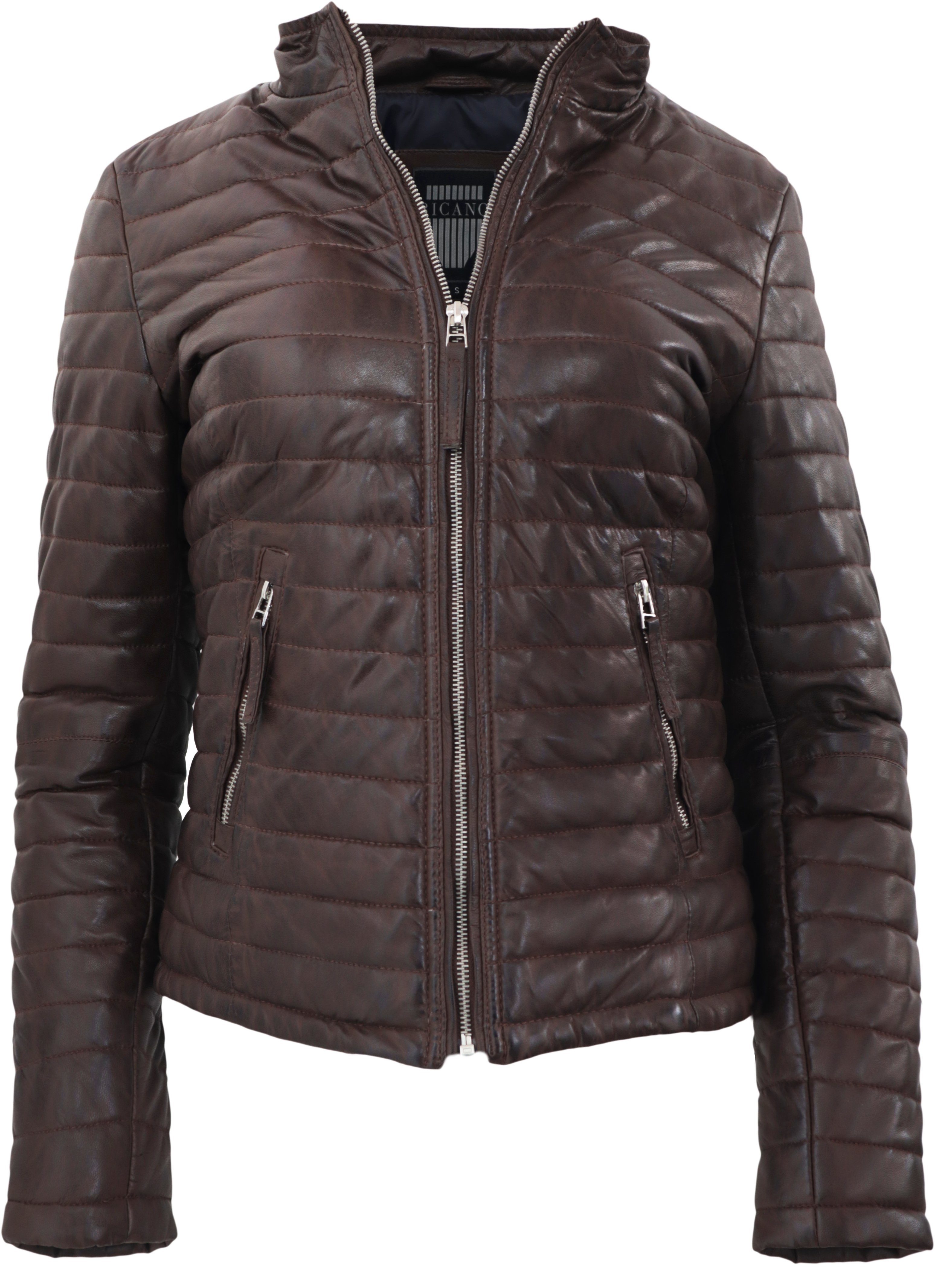 RICANO Lederjacke Padded stylische Steppjacke, hochwertiges Lamm Leder Braun | Übergangsjacken