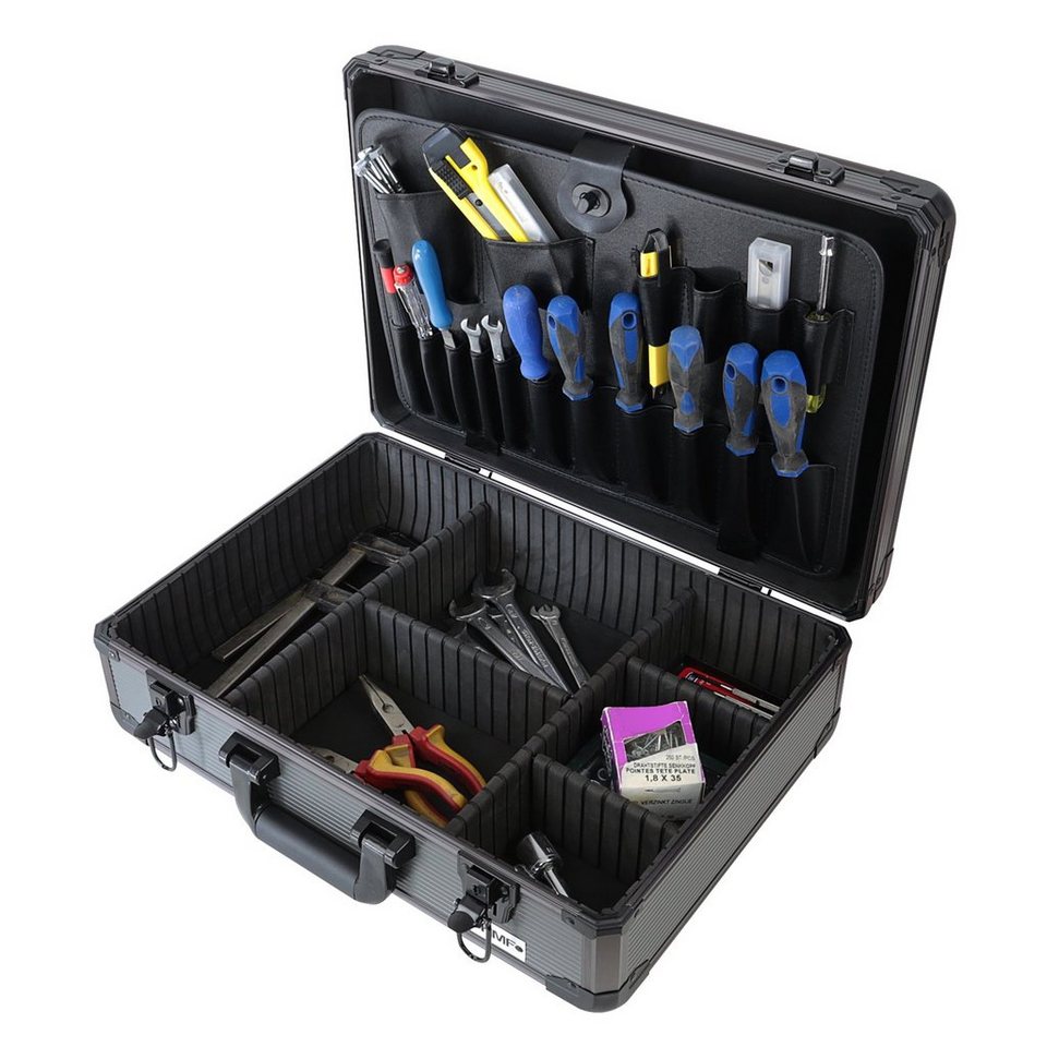 HMF Werkzeugkoffer Utensilien Koffer mit verstellbarer Facheinteilung,  Transportkoffer für Werkzeug und anderen Handwerksbedarf, 46x15x33 cm
