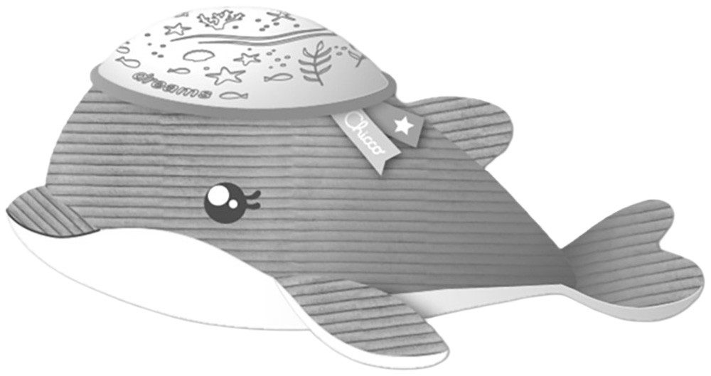 Chicco Nachtlicht Delfin NachtlichtProjektor, Deckenprojektion, Einschlafhilfe, Farbwechsel, Melodien, Nachtlichtfunktion, Farbwechsler, mit Projektor und Soundfunktion