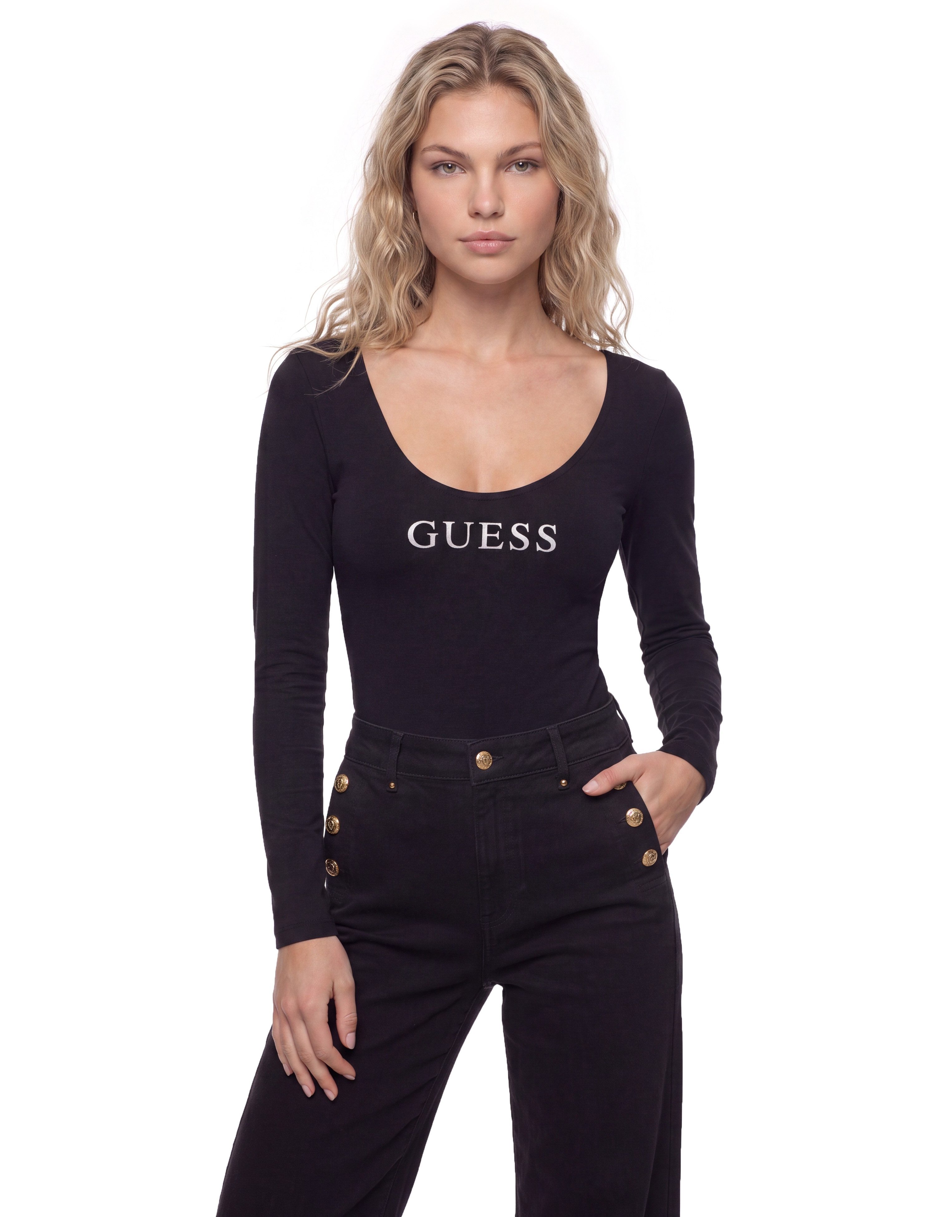 Guess Body NEW CARRIE LS mit tiefem Rückenausschnitt, Baumwoll-Modal-Mix