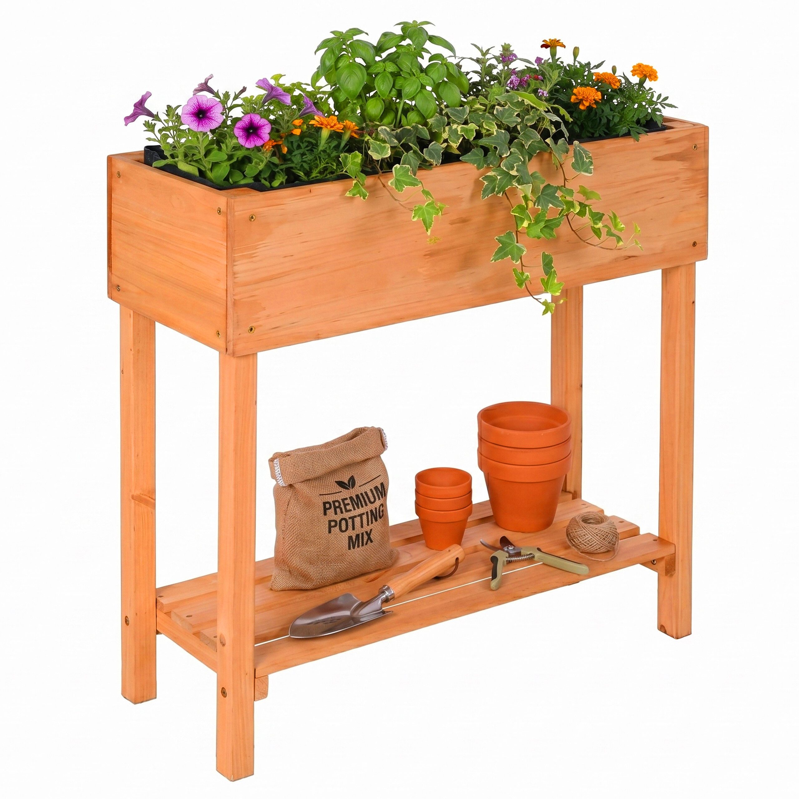 relaxdays Hochbeet aus Holz mit Ablage (1 St), orange