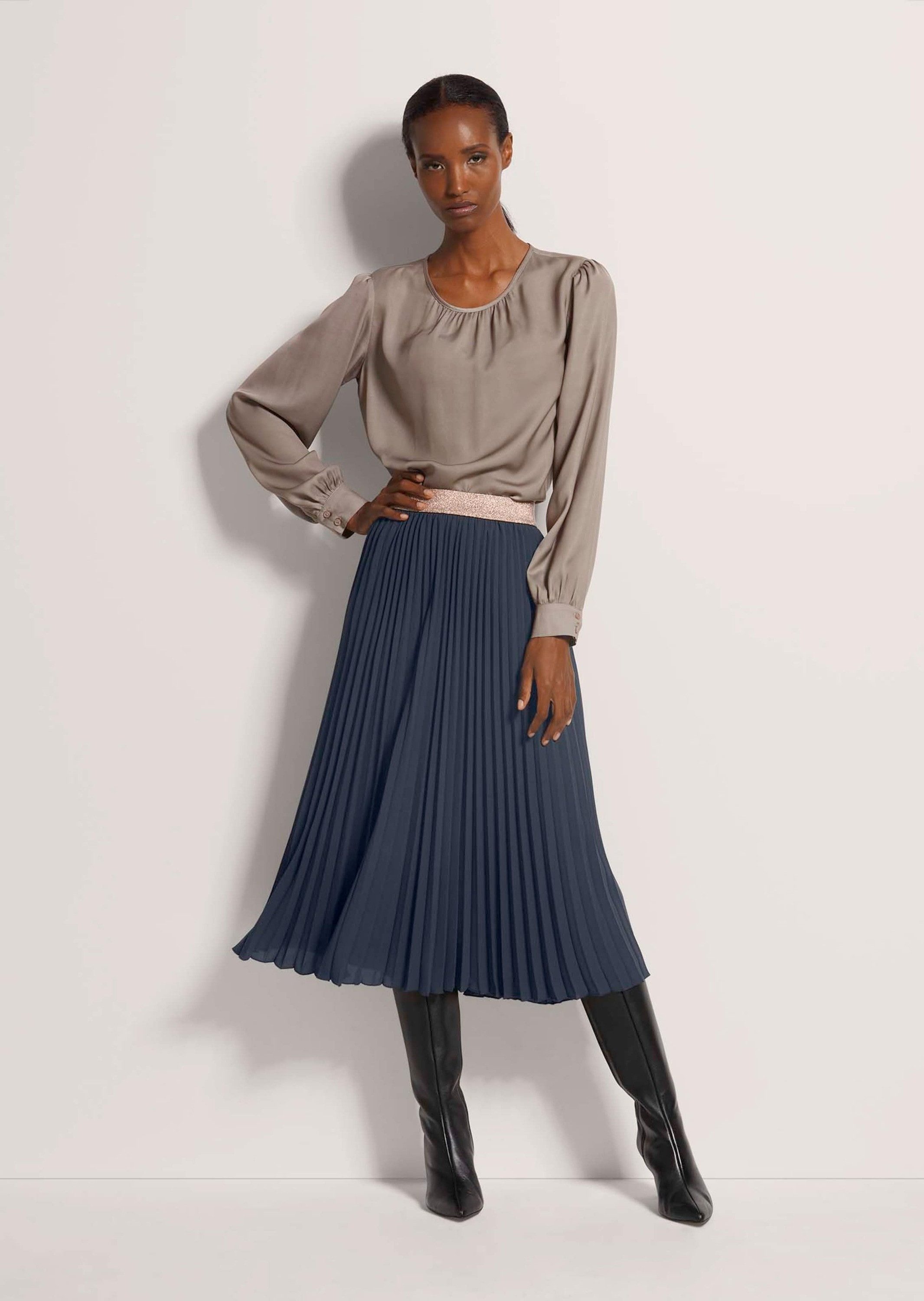 MADELEINE Maxirock Eleganter Faltenrock in Midilänge Wadenlanger Rock mit elastischem Bund, Plissee