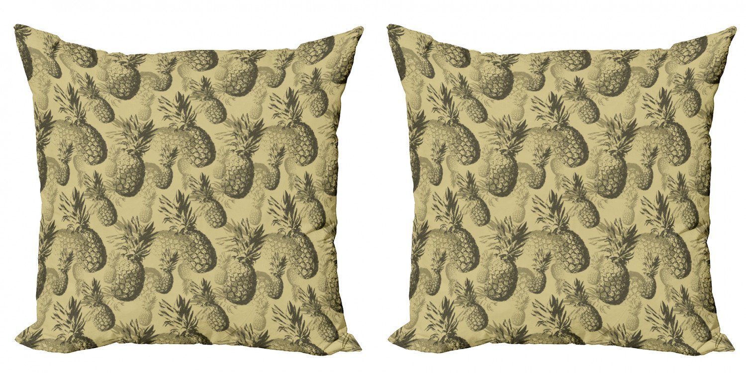 Doppelseitiger Muster (2 Stück), Grunge Accent Modern Kissenbezüge Tropic Abakuhaus Digitaldruck, Ananas