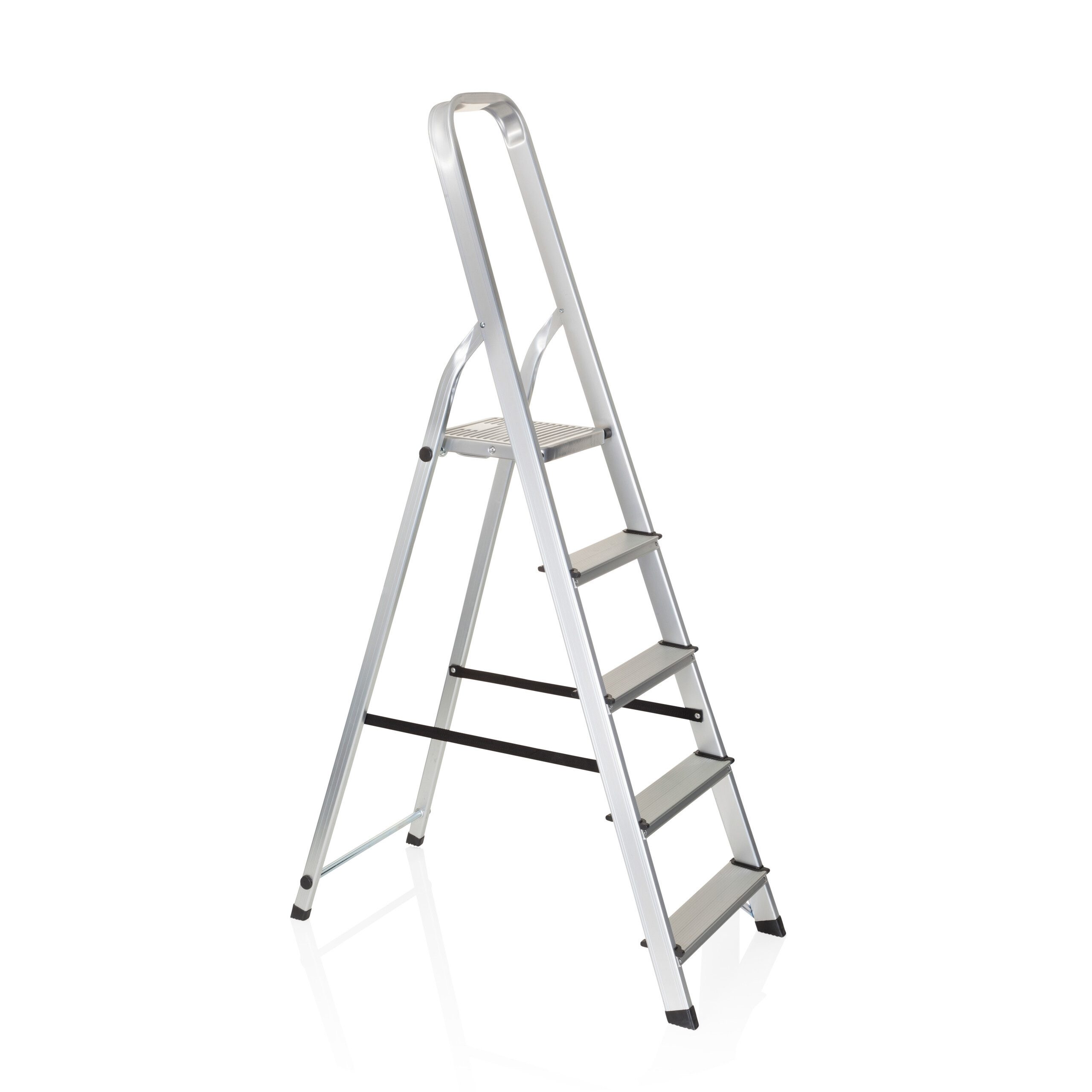 hjh OFFICE Trittleiter Klappleiter SOLID III Aluminium (1 St, 1-St), Leiter mit 5 Stufen, mit Sicherheitsbügel