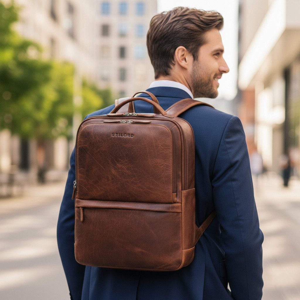 STILORD Notebook-Rucksack "Albert" Moderner Business Rucksack Leder 17 Zoll Laptopfach Herren