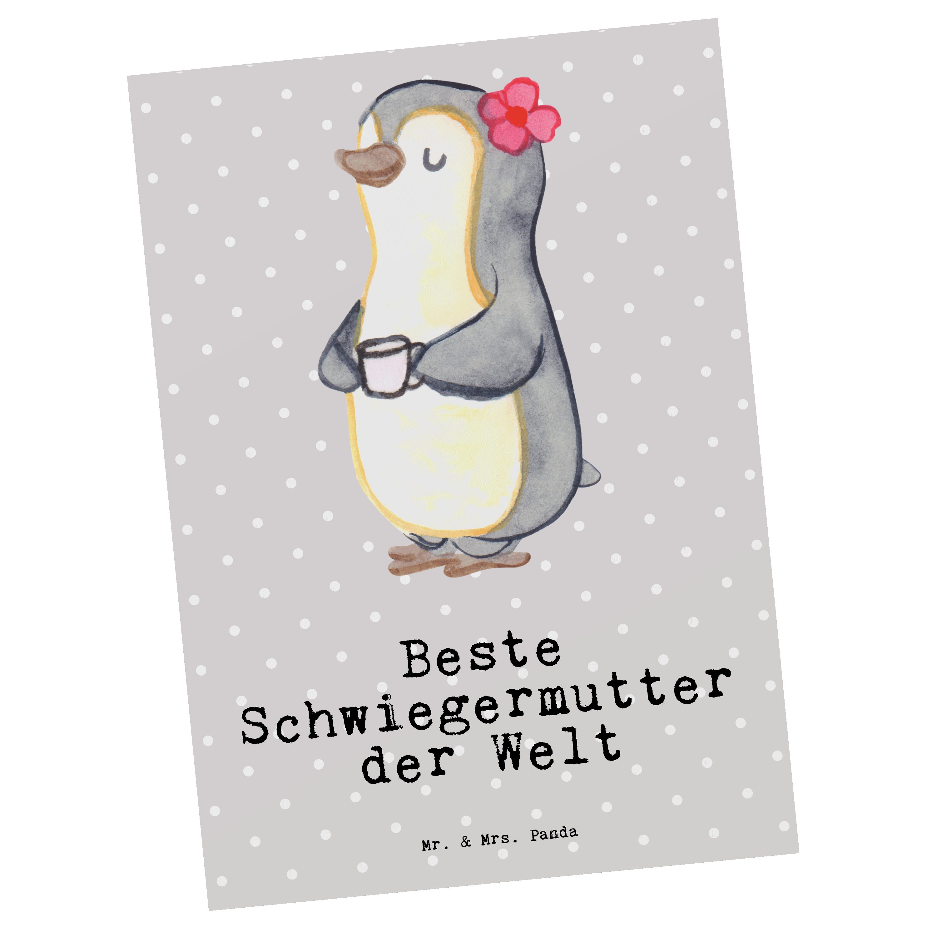 Mr. & Mrs. Panda Postkarte Pinguin Beste Schwiegermutter der Welt - Grau Pastell - Geschenk, Gru