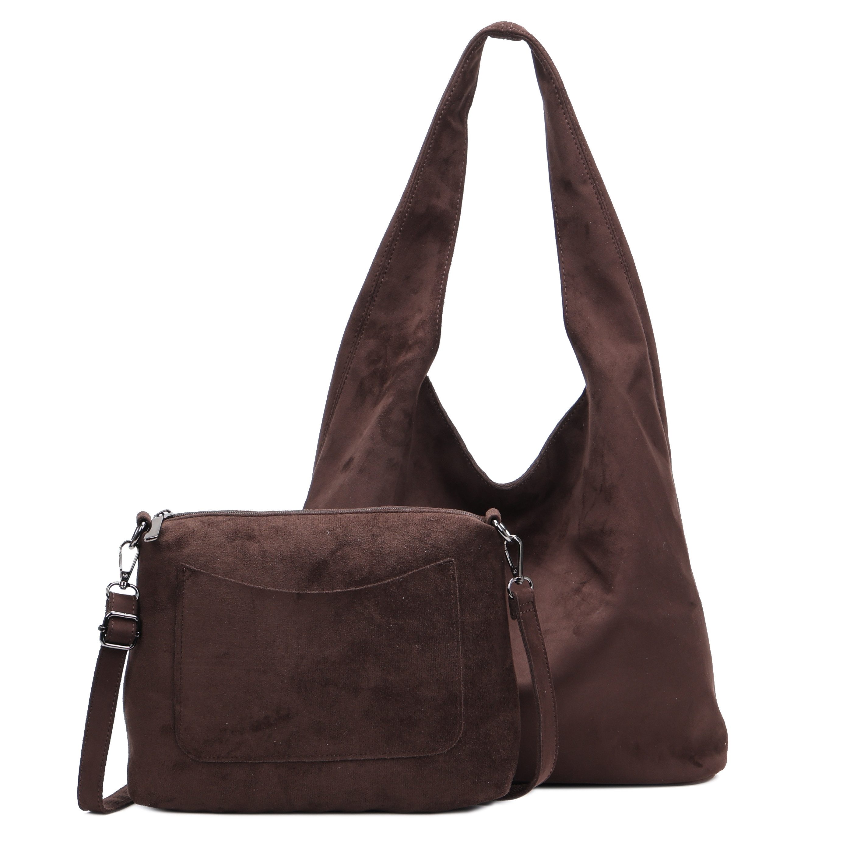 MIRROSI Shopper Damen Hobo Bag 2-in-1 in Wildleder-Optik aus Polyester (mit kleiner Umhängetasche, groß & lässig, ca. 37 x 15 x 32 cm), Neue Kollektion Herbst/Winter 2026