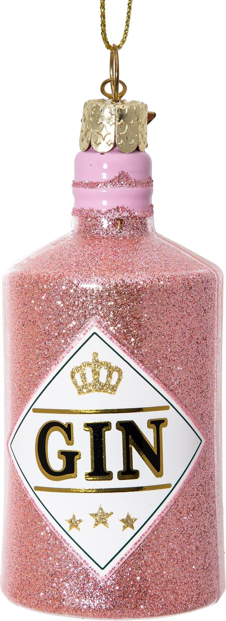 Christbaumschmuck BS533 GIN Flasche rosa Glas Ornament Weihnachtsbaum Anhänger