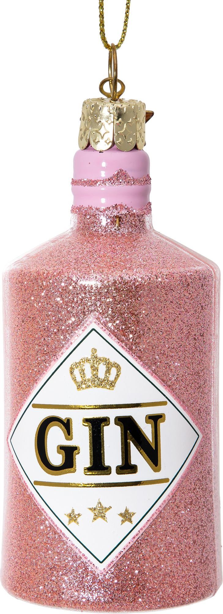 SIKORA Christbaumschmuck BS533 GIN Flasche rosa Glas Ornament Weihnachtsbaum Anhänger