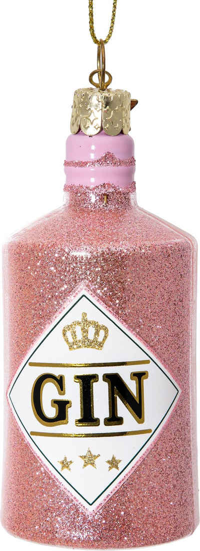 SIKORA Christbaumschmuck BS533 GIN Flasche rosa Glas Ornament Weihnachtsbaum Anhänger