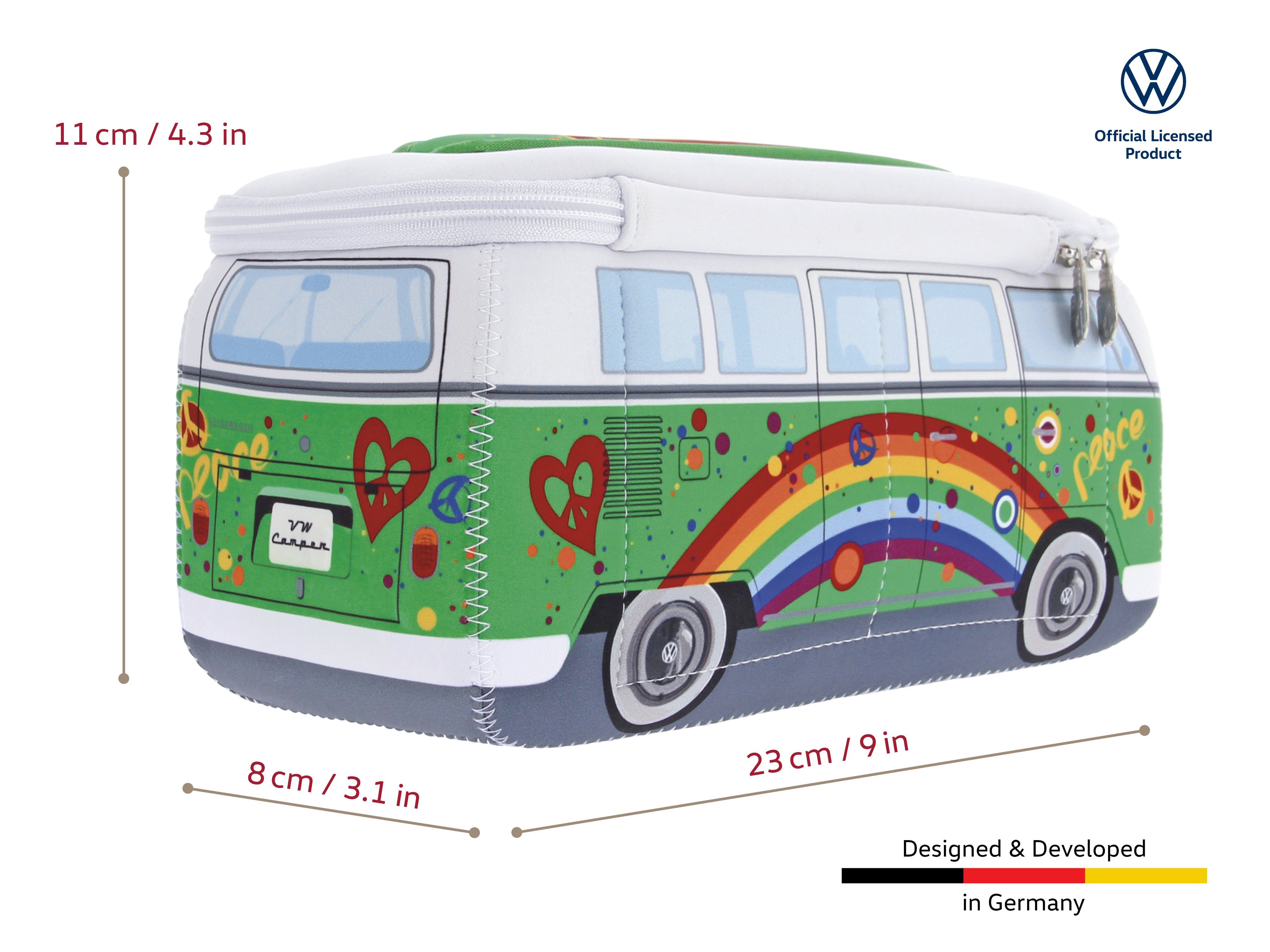 VW Collection by BRISA Kulturbeutel Volkswagen Neopren Schminktasche, Reisebeutel, funktionale Kosmetiktasche im T1 Bulli Bus Design, 23x11x8 cm