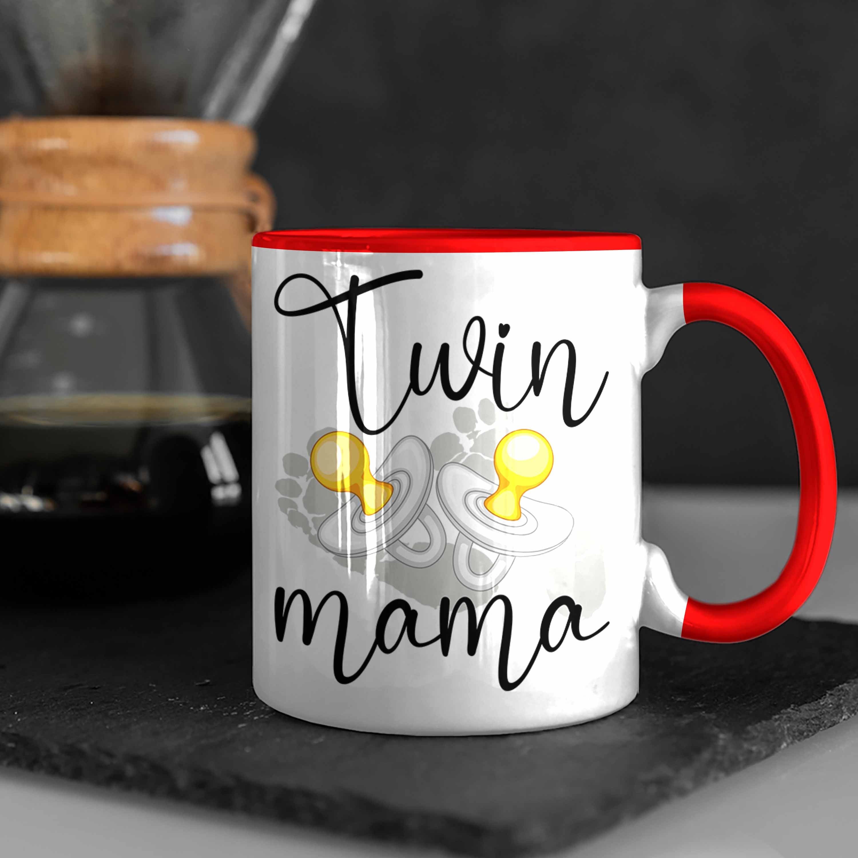 Trendation Tasse "Twin für Zwillingen Geschenkidee Mütter Tasse Mama" von für Rot Zwillinge