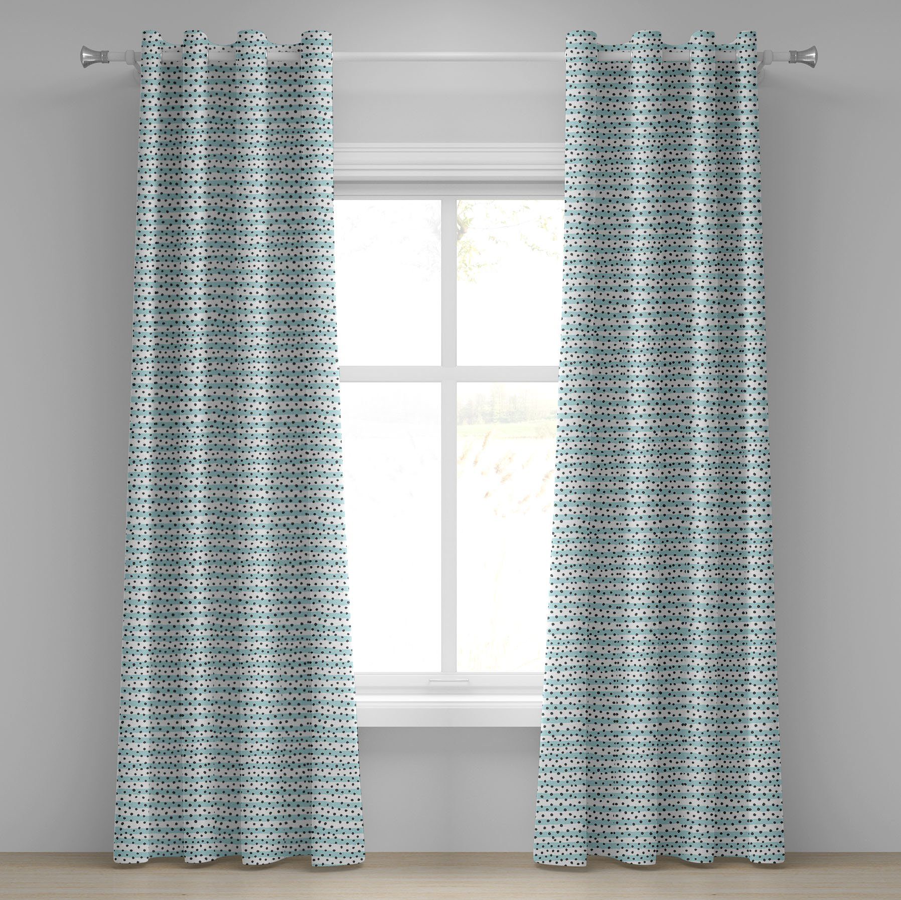 Gardine Dekorative Wohnzimmer, Grau Schlafzimmer Pastellstreifen für 2-Panel-Fenstervorhänge Dots Blau Abakuhaus
