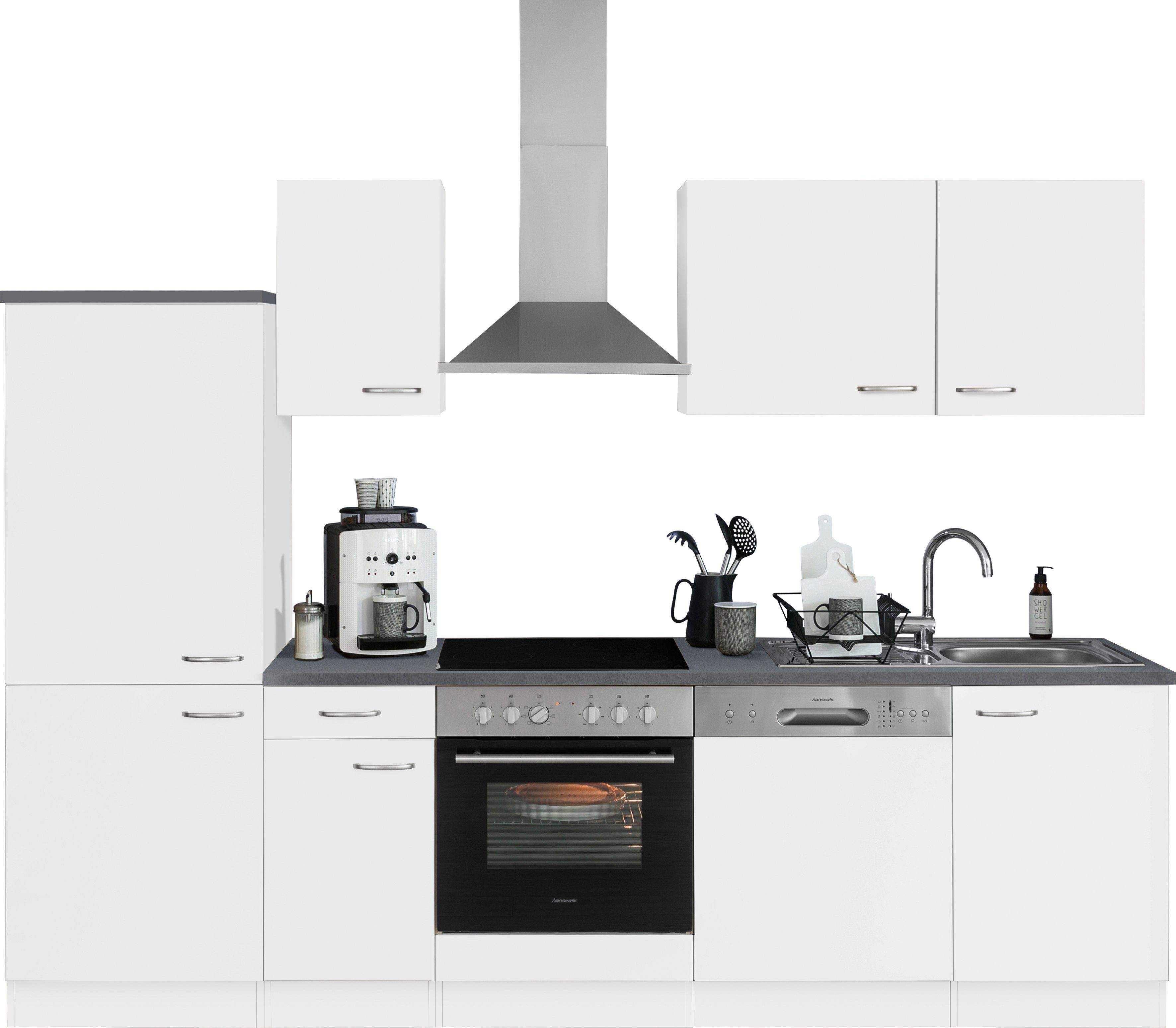 OPTIFIT Küchenzeile Parare, 210 bzw. 270 cm mit Hanseatic E-Geräten, mit oder ohne Kühlschrank weiß | weiß | Küchenzeilen mit Geräten