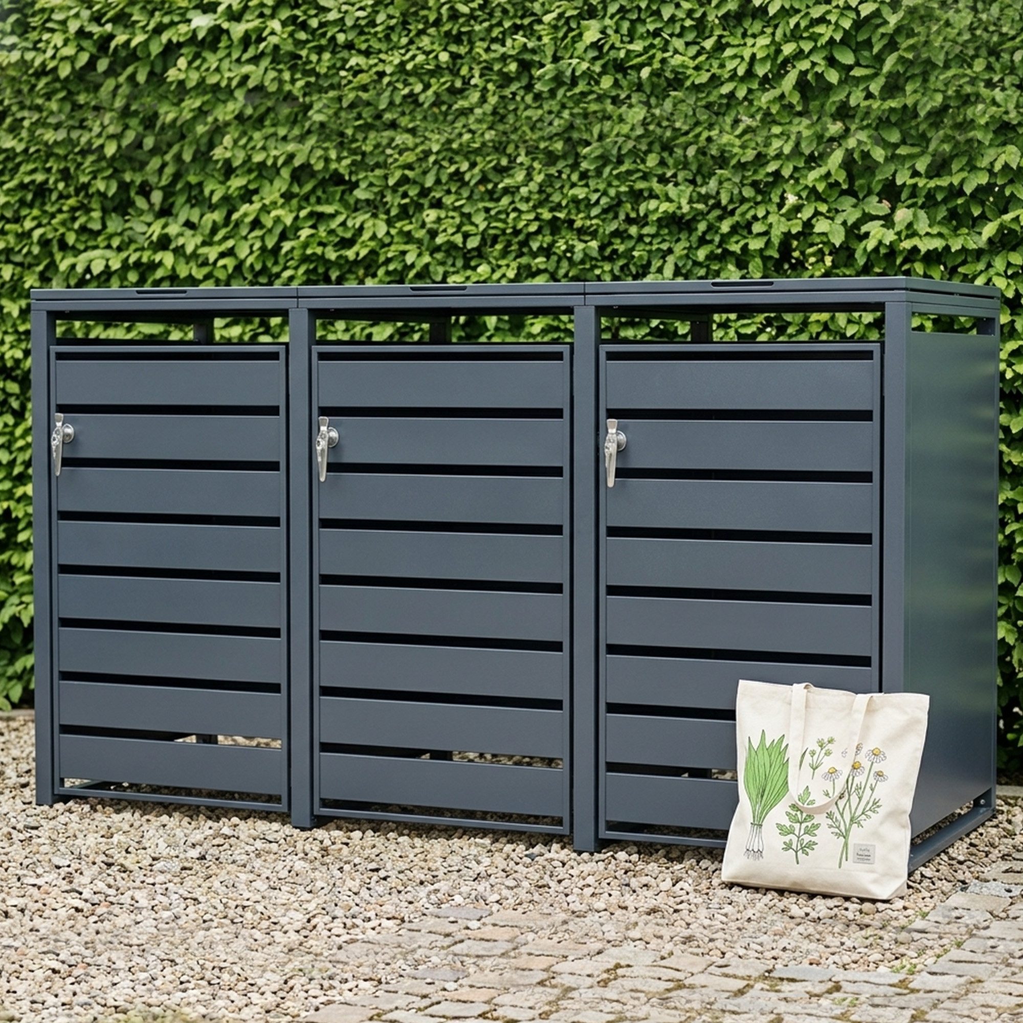GARLIVO Mülltonnenbox Thymian Mülltonnenbox 3er 240L - wetterfest und langlebig, Verschließbare Mülltonnenverkleidung -modernes Design als Sichtschutz