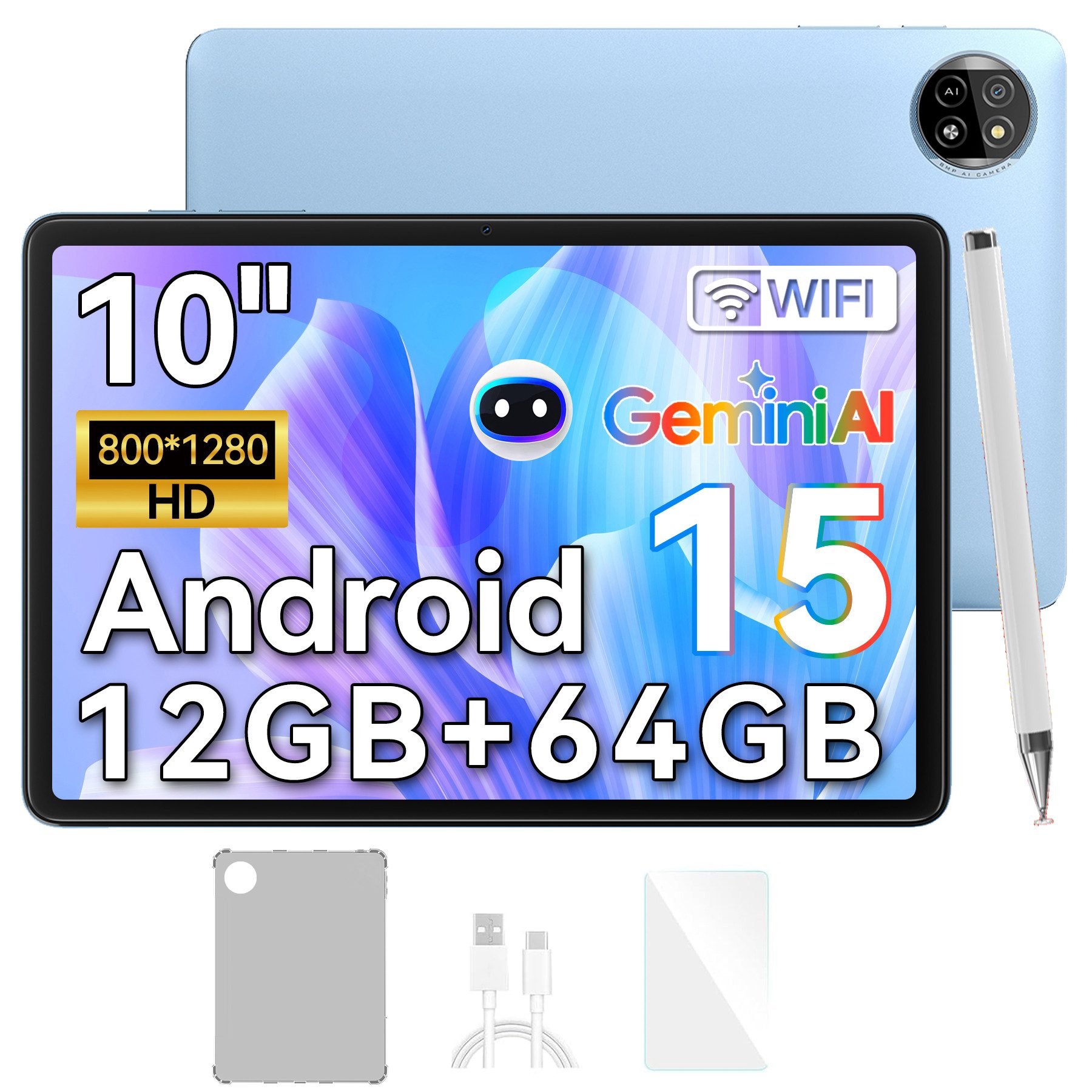 blackview Tab20WiFi Android15 incl. Hülle/Stift/Displayschutzfolie Tablet (10.1", 64 GB, Android15, 6000mAh, HD+, incl. Tablet-Hülle/Stift)