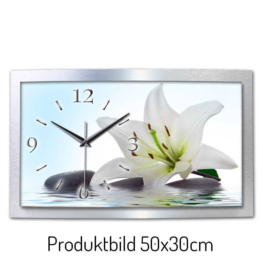 einzigartiges flüsterleises Zwei-Platten-Design; 3D Kreative Designer-Wanduhr gebürstetem aus Lilie“ Uhrwerk) „Weiße Funkwanduhr Feder Aluminium (3D-Wölbung;
